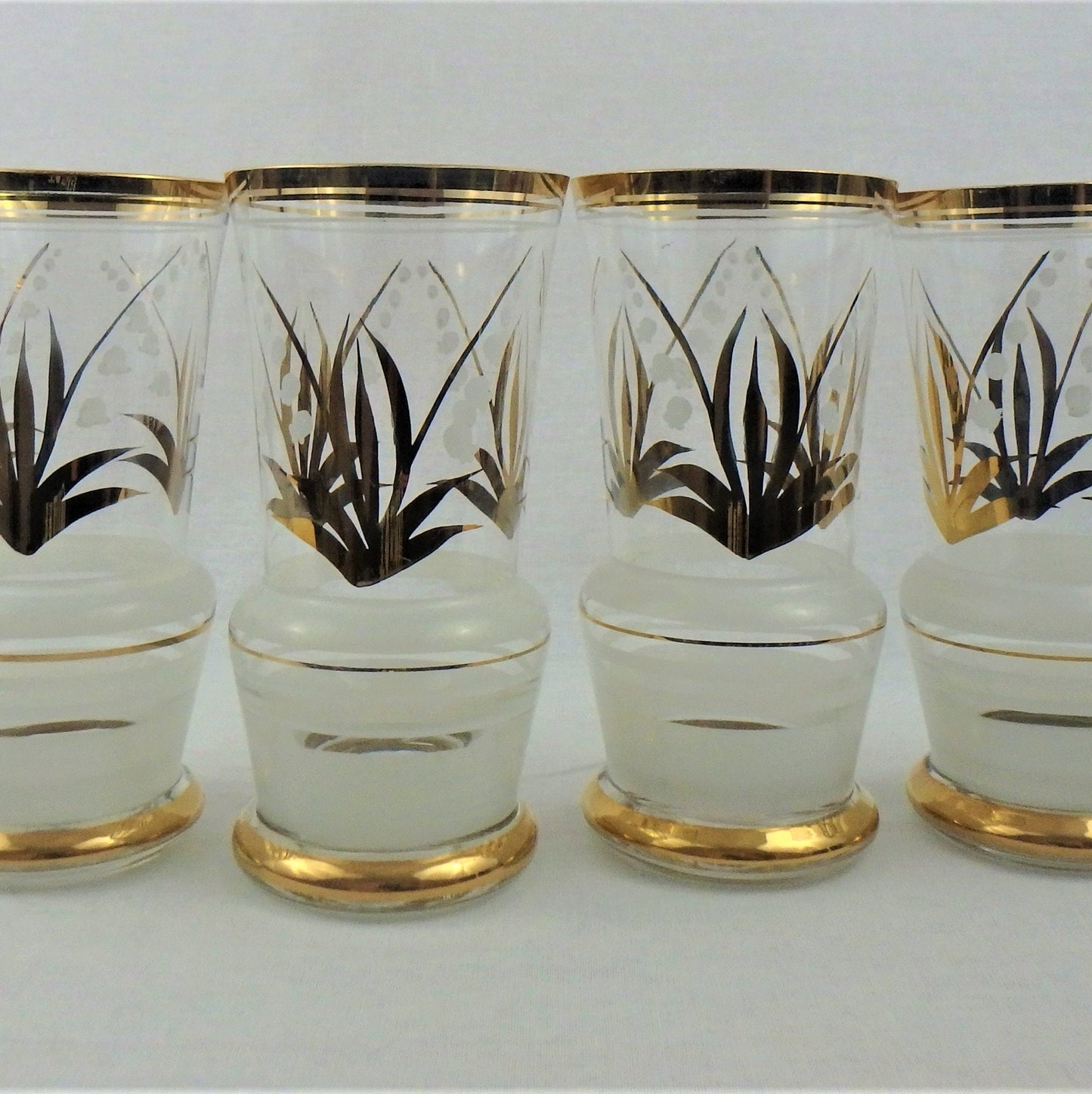 Vintage Frosted Gold Tumblers - Embossed Cocktail Glasses, Set of 4