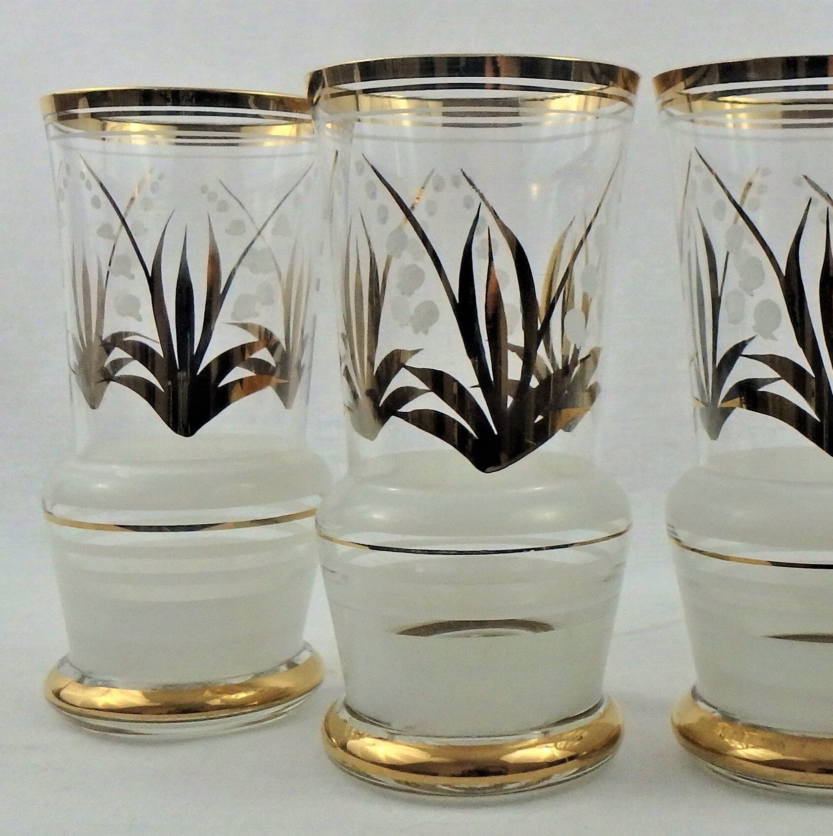 Vintage Frosted Gold Tumblers - Embossed Cocktail Glasses, Set of 4