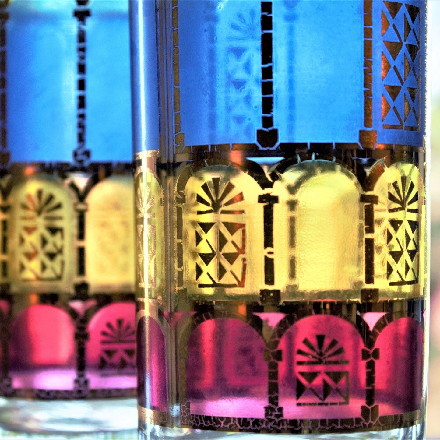 Vintage Stained Glass Cocktail Glasses: Colorful Retro Tumblers, 3-Piece Set