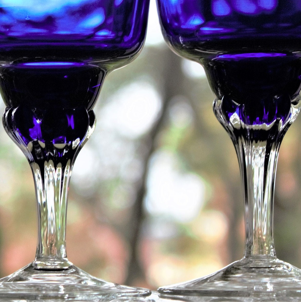 Vintage Cobalt Blue Wine Glasses - Set of 4 Handmade Stemware
