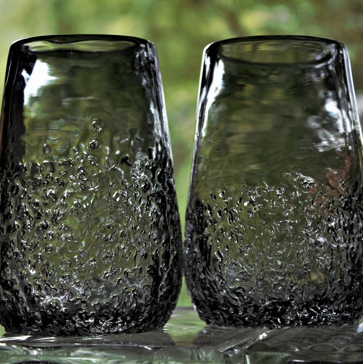 Hand Blown Black Textured Tumblers: Goth Cocktail Glasses, Set of 2