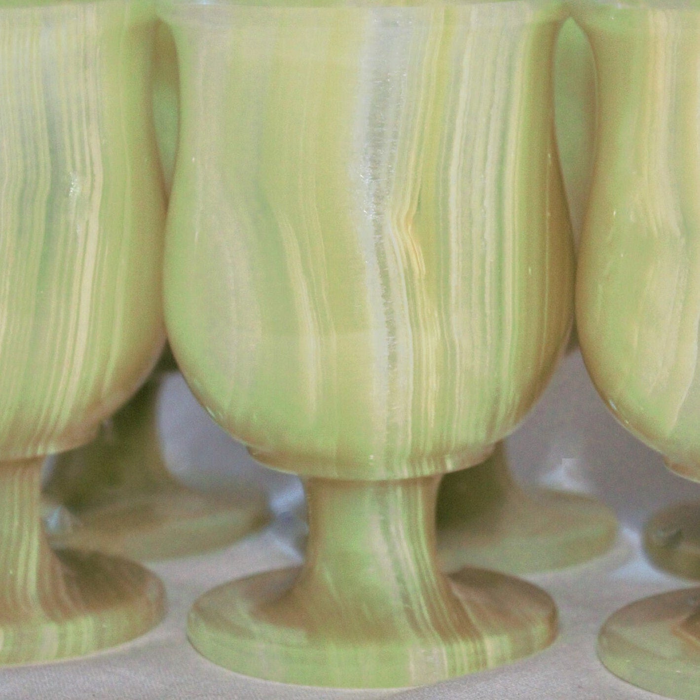 Handmade Green Onyx Marble Wine Goblet Set - 6 Stone Cups