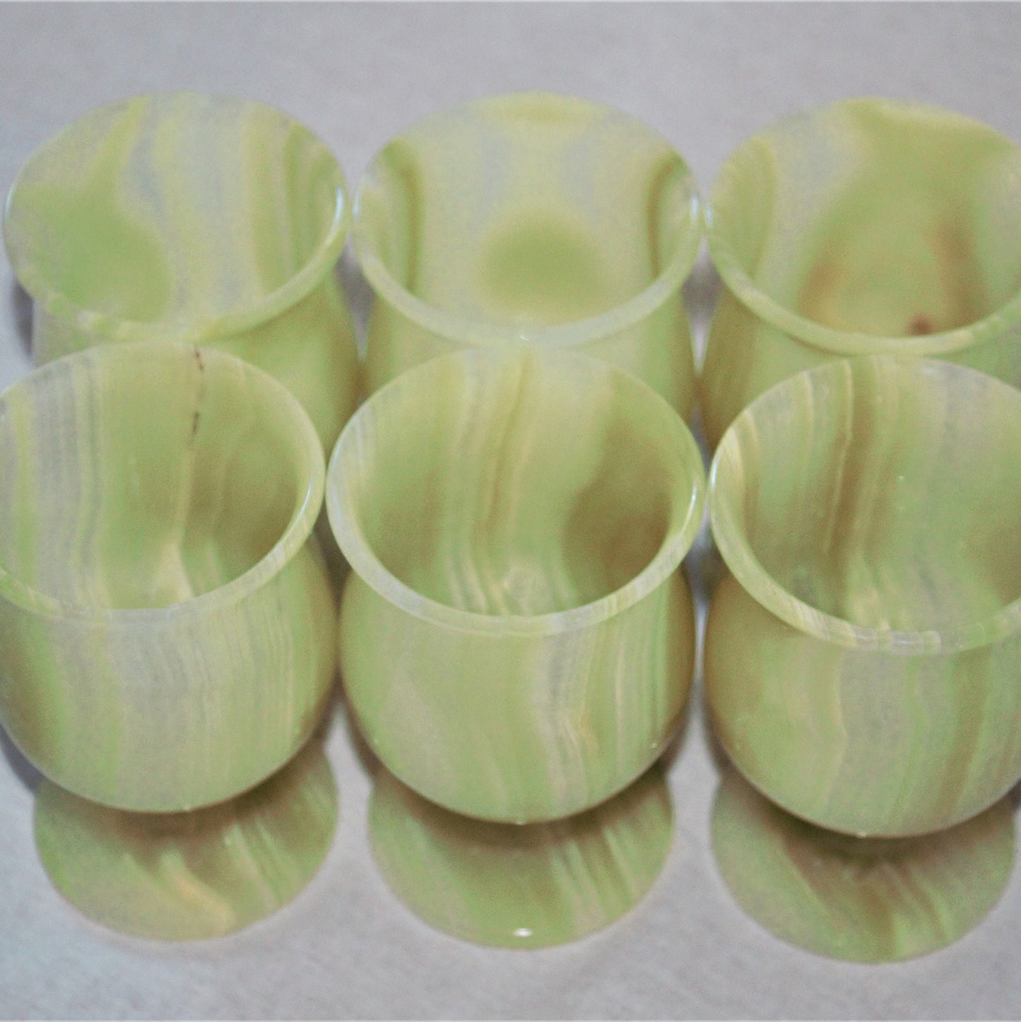 Handmade Green Onyx Marble Wine Goblet Set - 6 Stone Cups