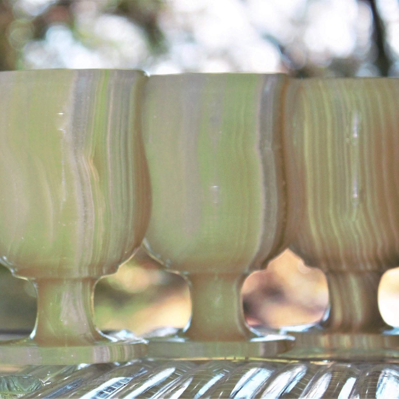 Handmade Green Onyx Marble Wine Goblet Set - 6 Stone Cups