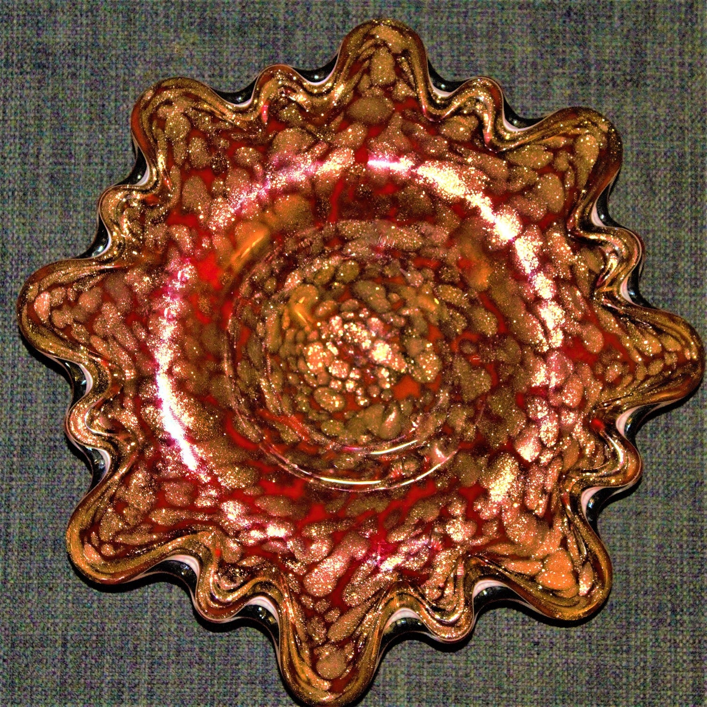 Aventurine Glass Bowl, Cased Glass Bowl, Aventurine and Red Bowl , One of a kind Aventurine Bowl, Rare Cased Glass, Italian Aventurine Glass