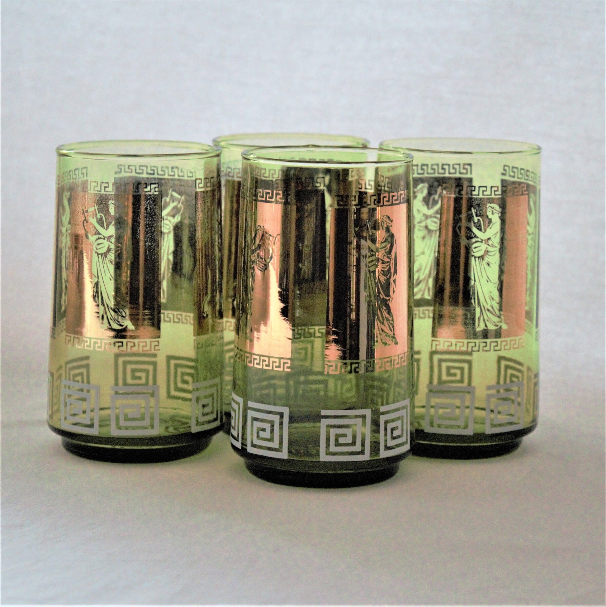 Vintage Green & Gold Tumblers, Greek Goddess Design, Set of 4