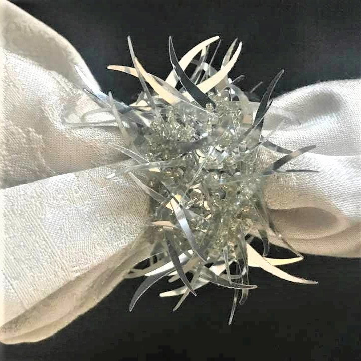 Vintage Silver Beaded Napkin Rings: Glittery Table Decor, Set of 4