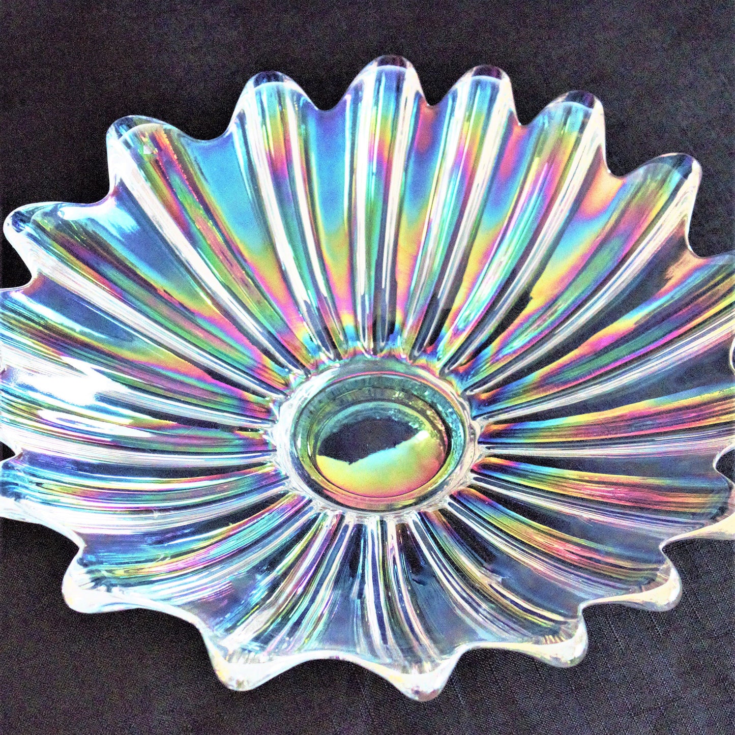 Iridescent Glass Bowls: Vintage Celestial Starburst Serving Set of 2