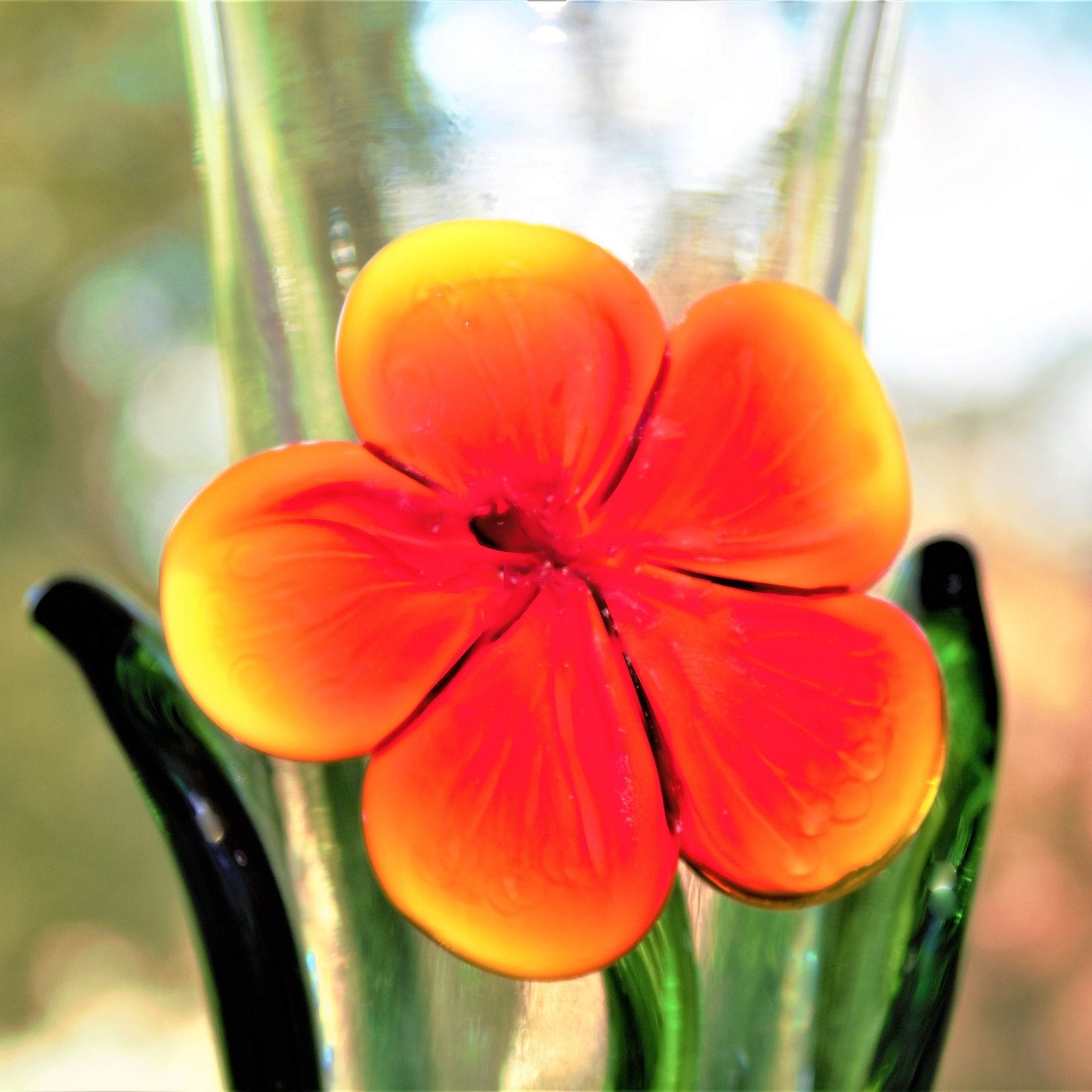 Vintage Handblown Glass Vase: Applied Orange Flower Art Glass