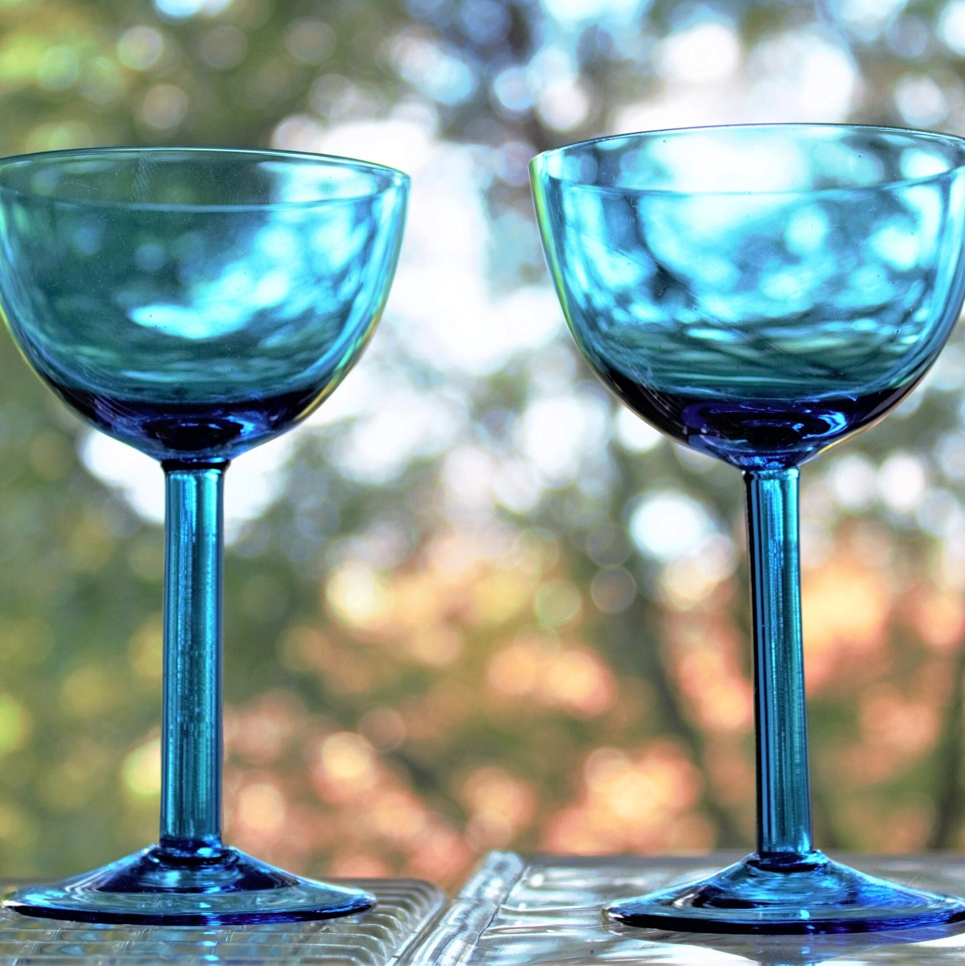Vintage Capri Blue Coupe Glasses - Elegant Teal Stemware Set of 2