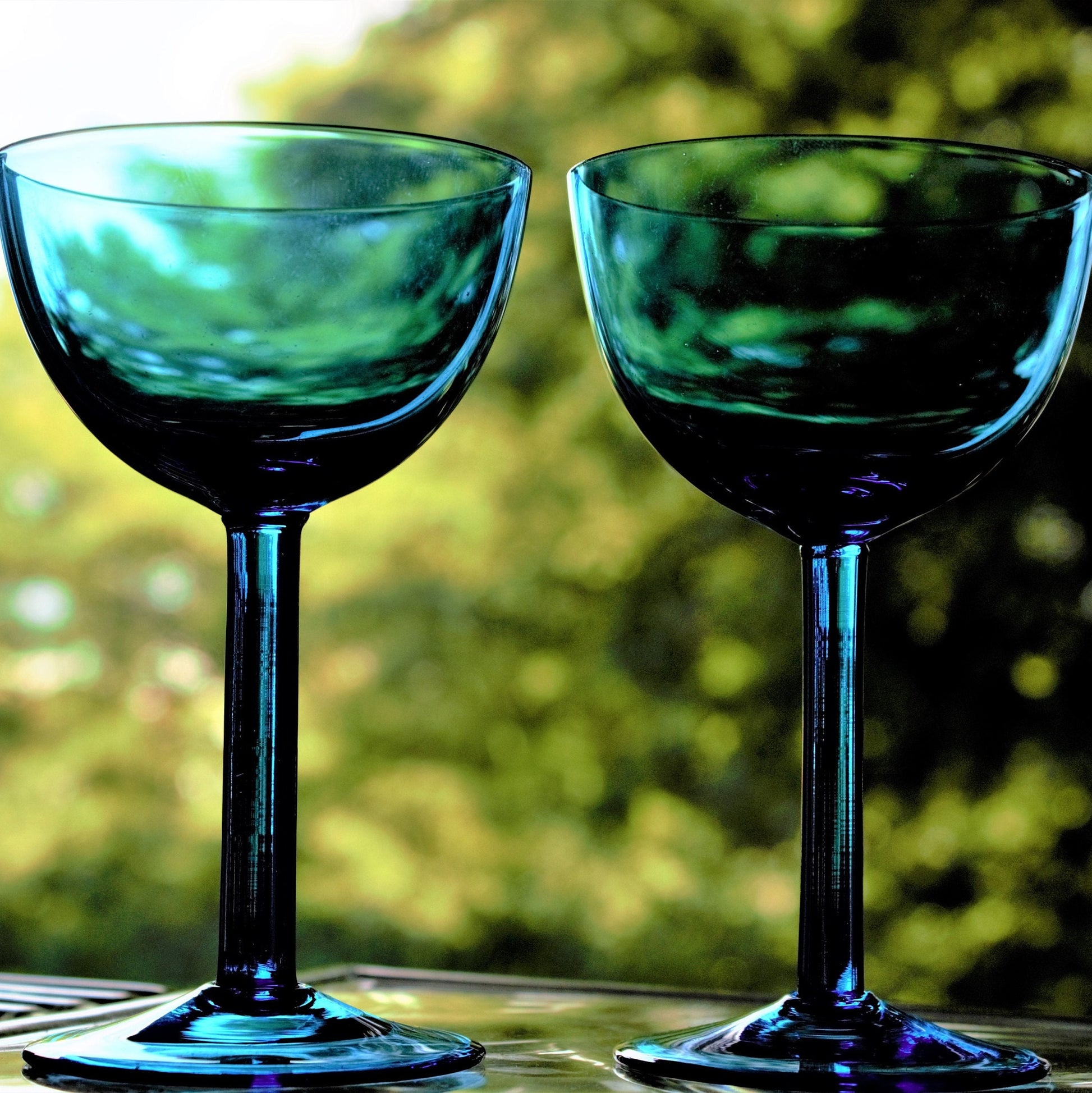 Vintage Capri Blue Coupe Glasses - Elegant Teal Stemware Set of 2