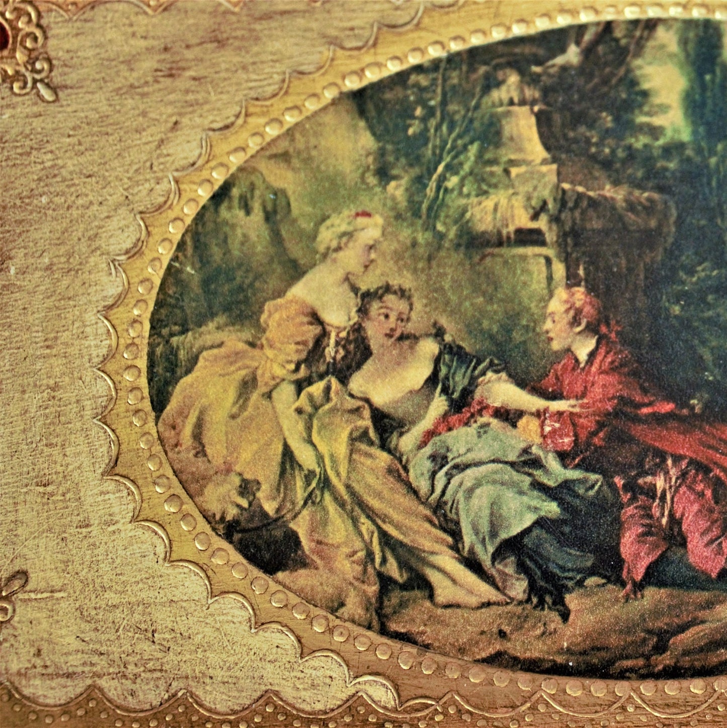 Vintage Florentine Jewelry Box: Hand Painted Italian Gilt Wood Trinket