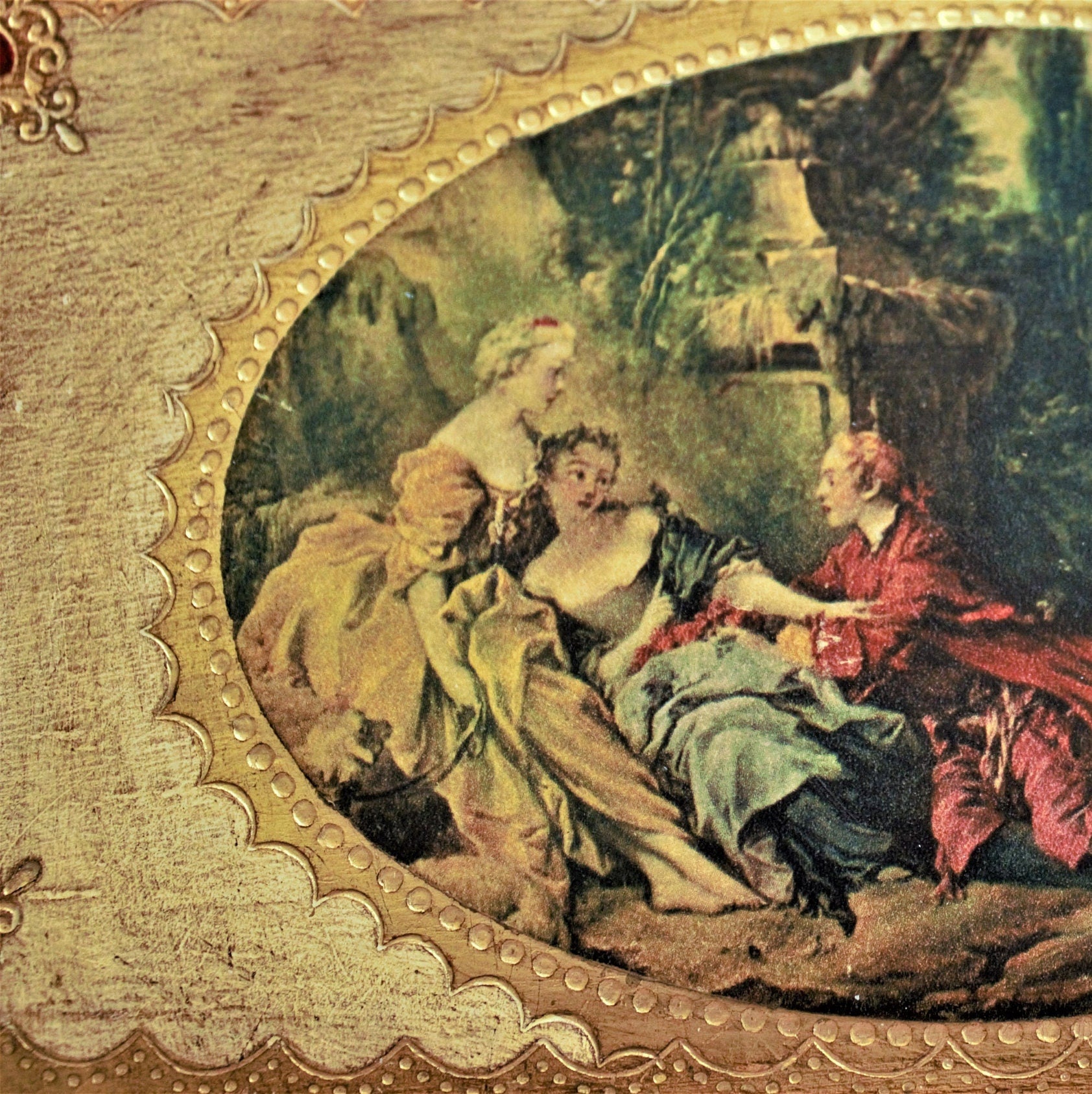 Vintage Florentine Jewelry Box: Hand Painted Italian Gilt Wood Trinket