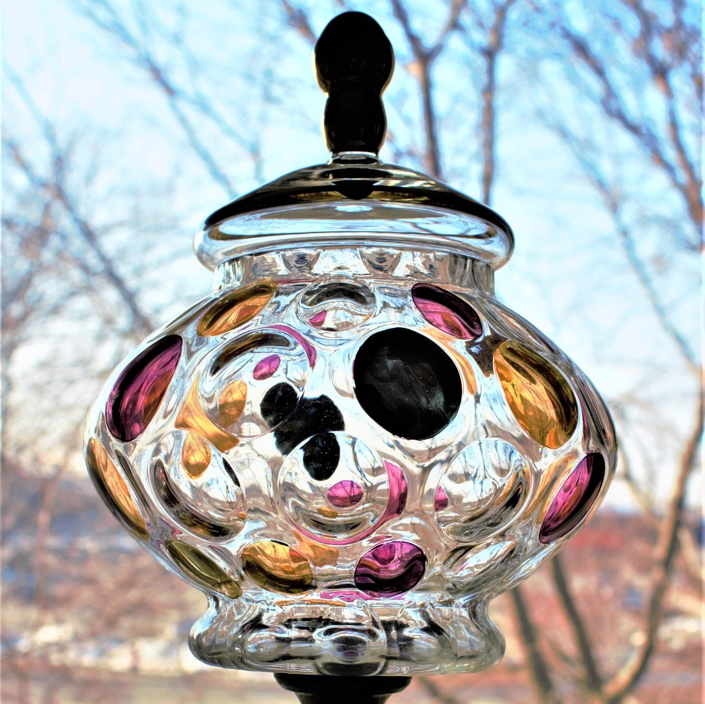 Rare Nemo Borske Sklo Cookie Jar: Gold & Pink Italian Glass, Marble Base