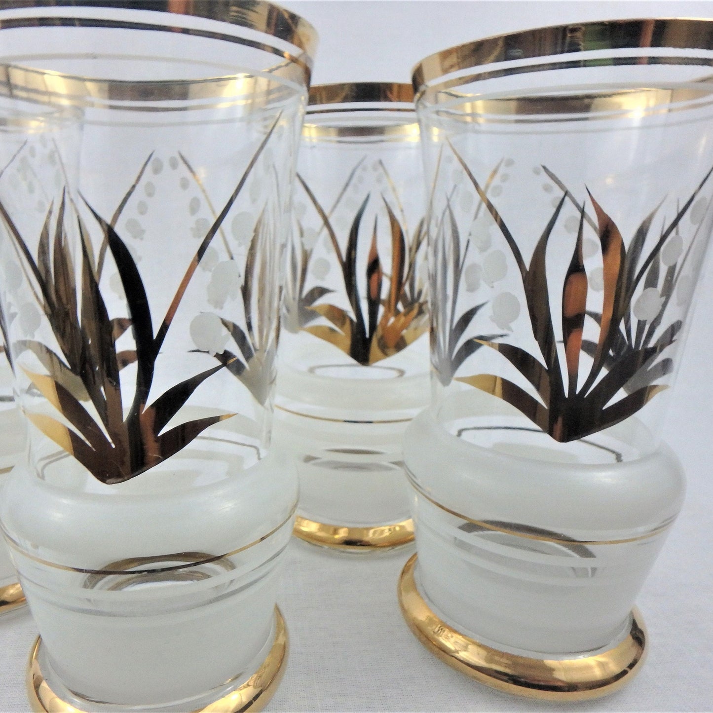 Vintage Frosted Gold Tumblers - Embossed Cocktail Glasses, Set of 4