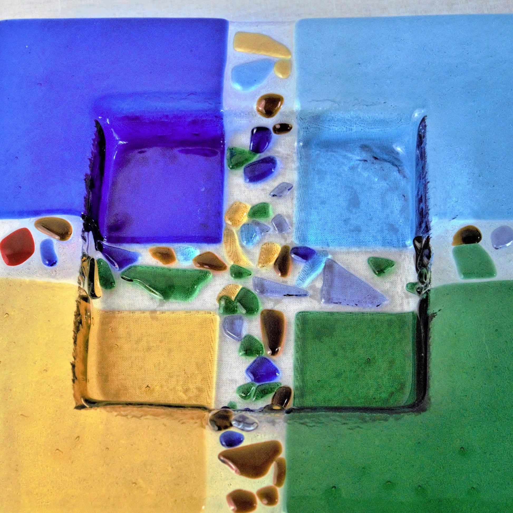 Colorful Fused Glass Serving Plate: Square Appetizer Platter