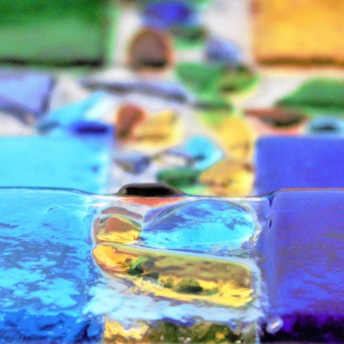 Colorful Fused Glass Serving Plate: Square Appetizer Platter