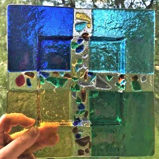 Colorful Fused Glass Serving Plate: Square Appetizer Platter