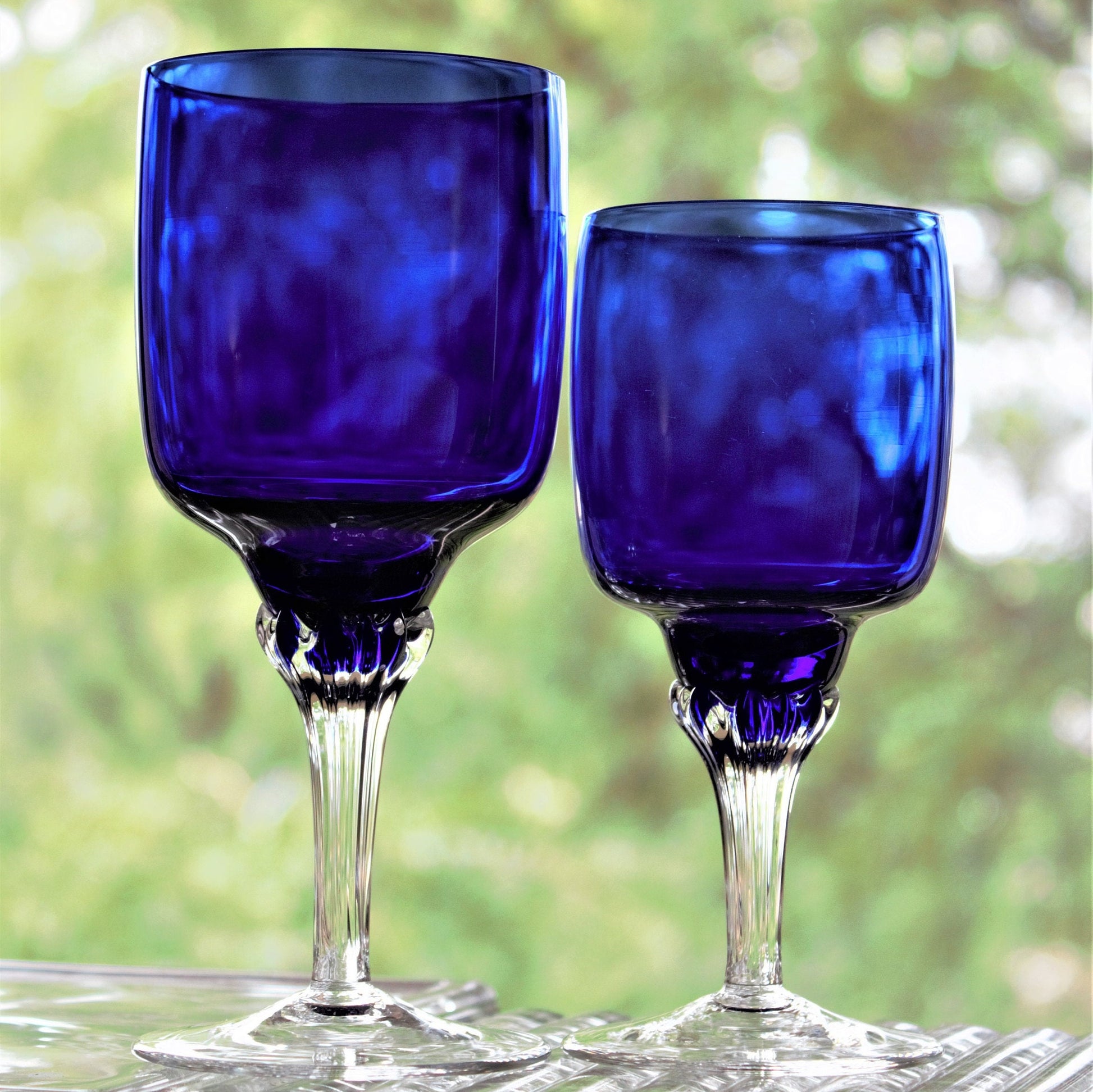 Vintage Cobalt Blue Wine Glasses - Set of 4 Handmade Stemware