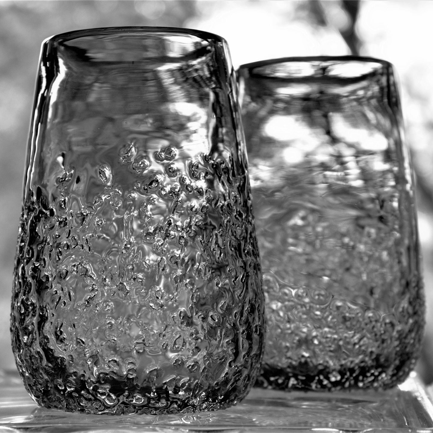 Hand Blown Black Textured Tumblers: Goth Cocktail Glasses, Set of 2