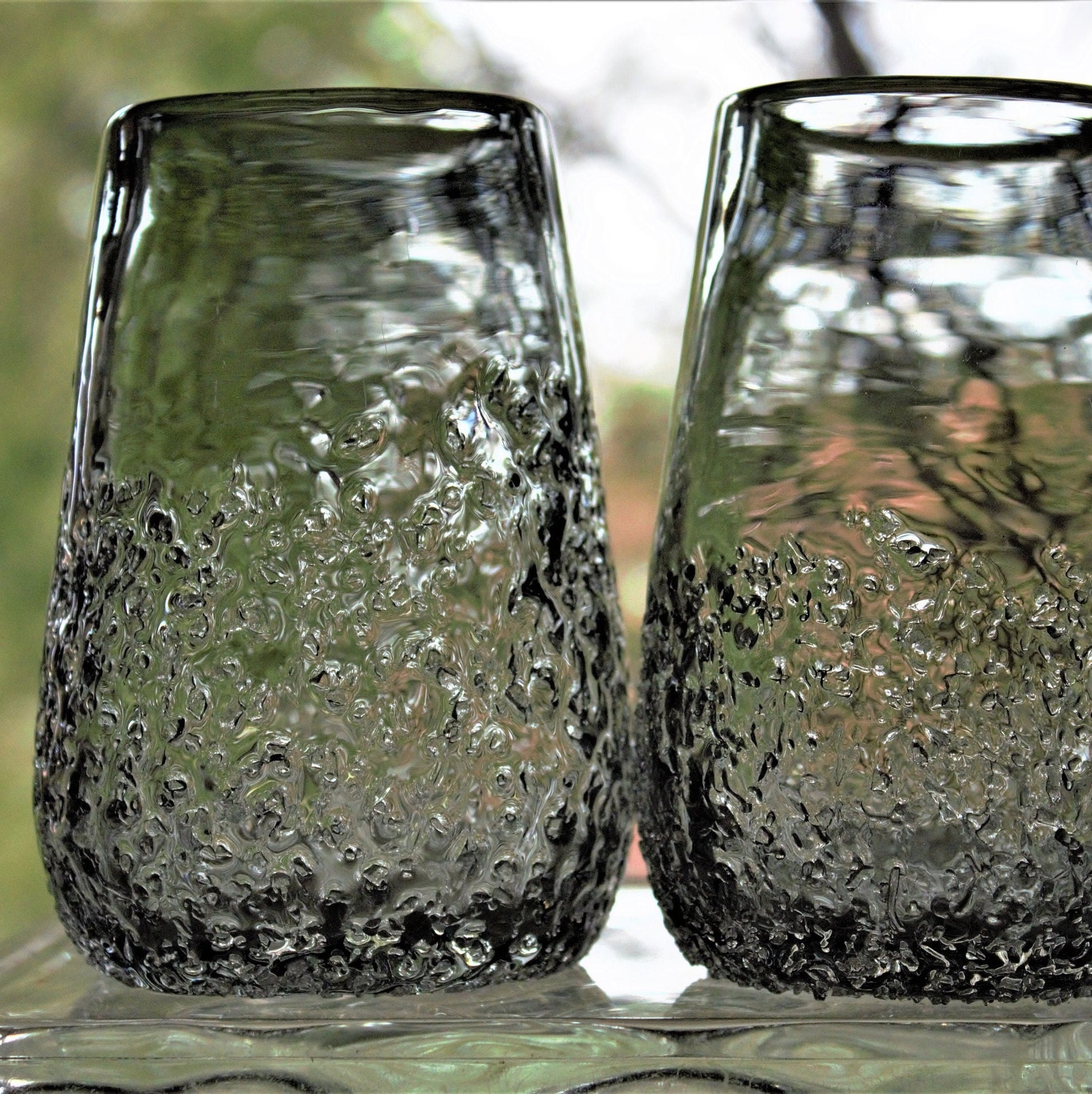Hand Blown Black Textured Tumblers: Goth Cocktail Glasses, Set of 2