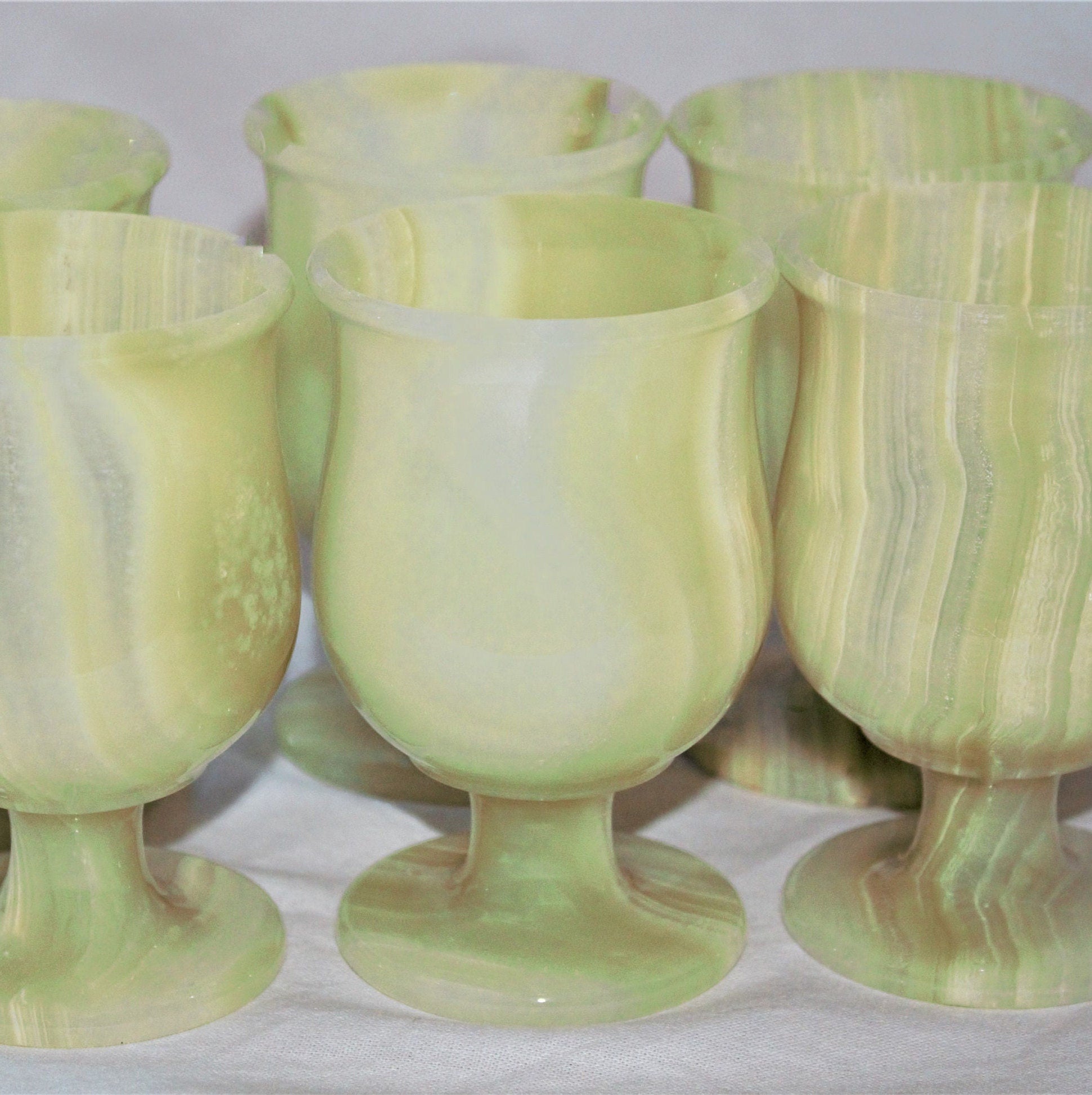 Handmade Green Onyx Marble Wine Goblet Set - 6 Stone Cups