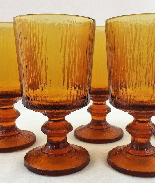 Vintage Amber Glass Tumblers: Timo Sarpaneva Iittala Stemware, Set of 4