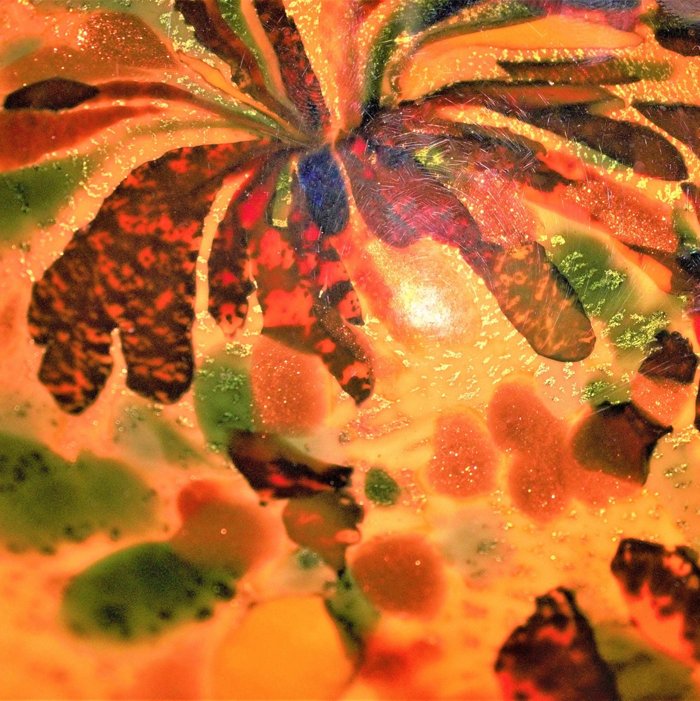 Vintage Murano Glass Bowl: Orange Aventurine Tutti Frutti Pinched Bowl