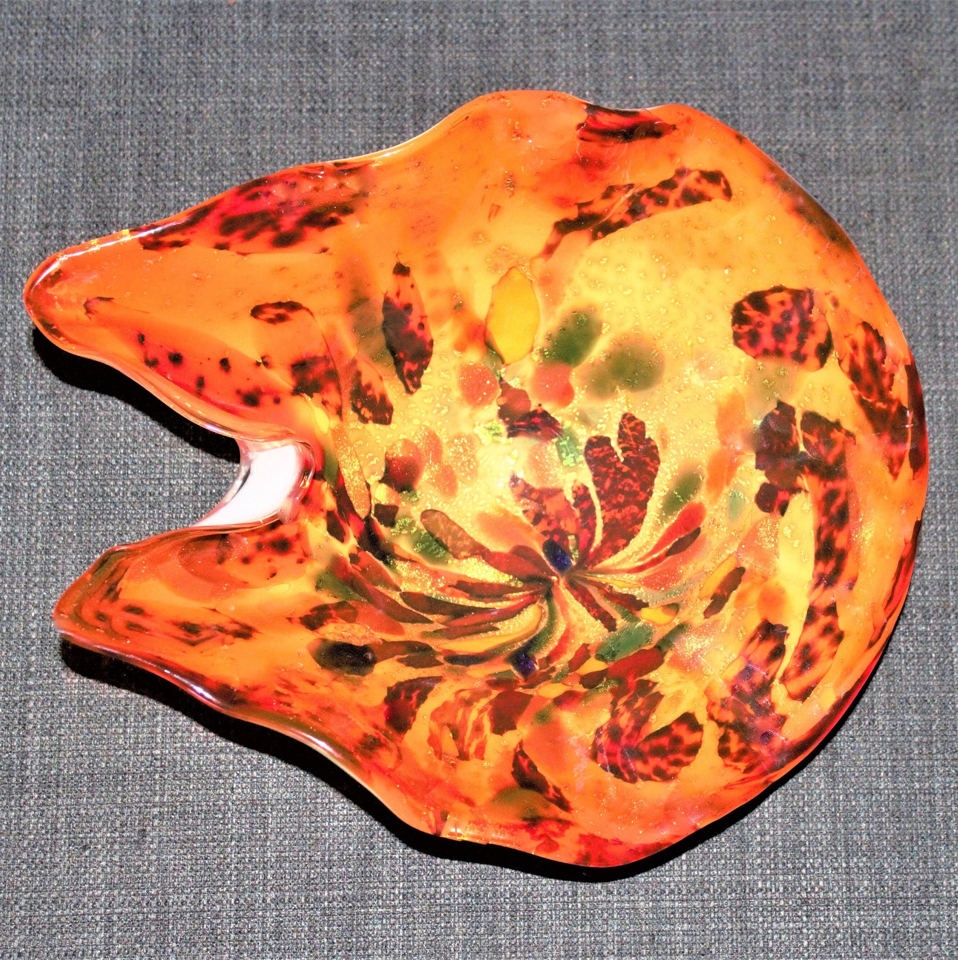 Vintage Murano Glass Bowl: Orange Aventurine Tutti Frutti Pinched Bowl