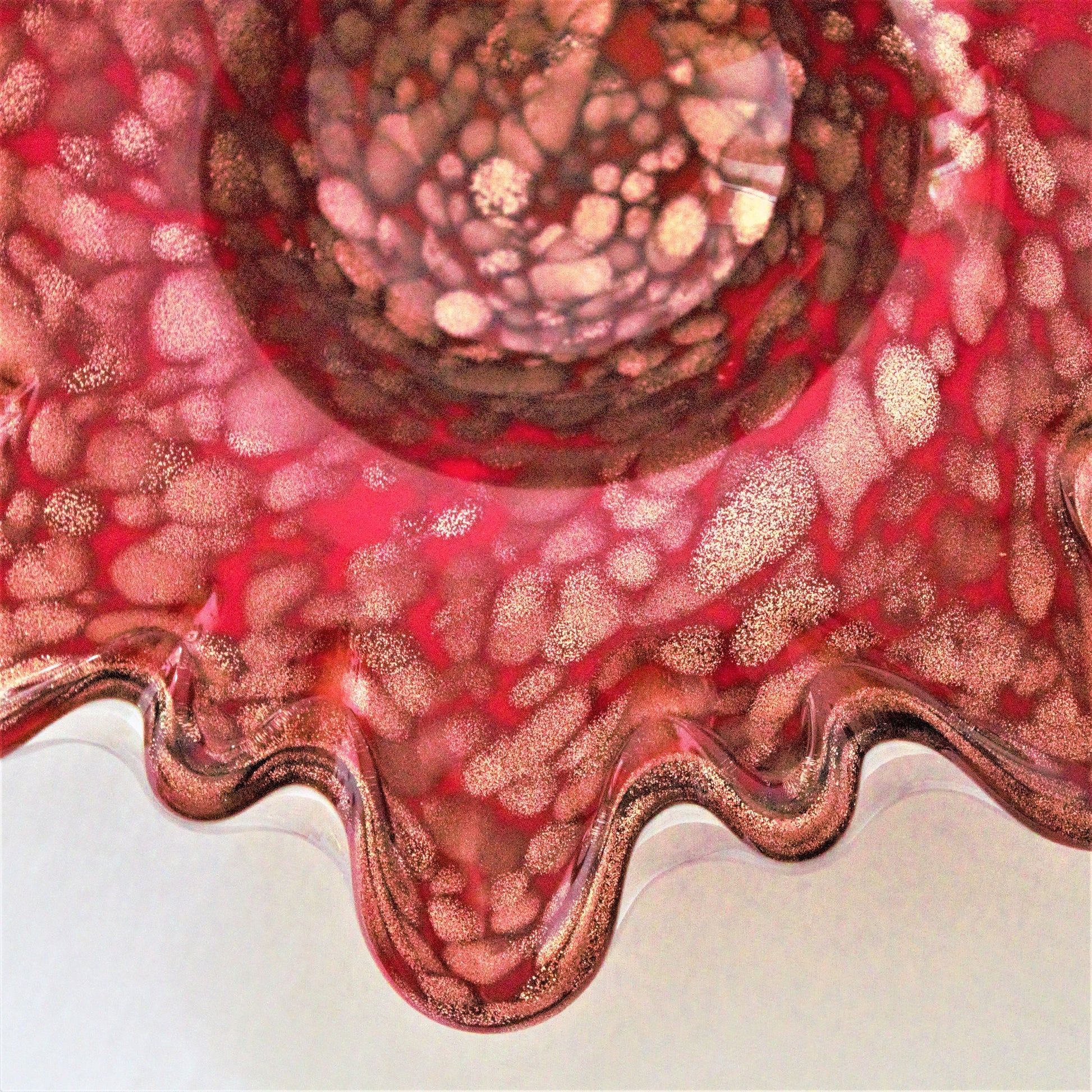 Aventurine Glass Bowl, Cased Glass Bowl, Aventurine and Red Bowl , One of a kind Aventurine Bowl, Rare Cased Glass, Italian Aventurine Glass