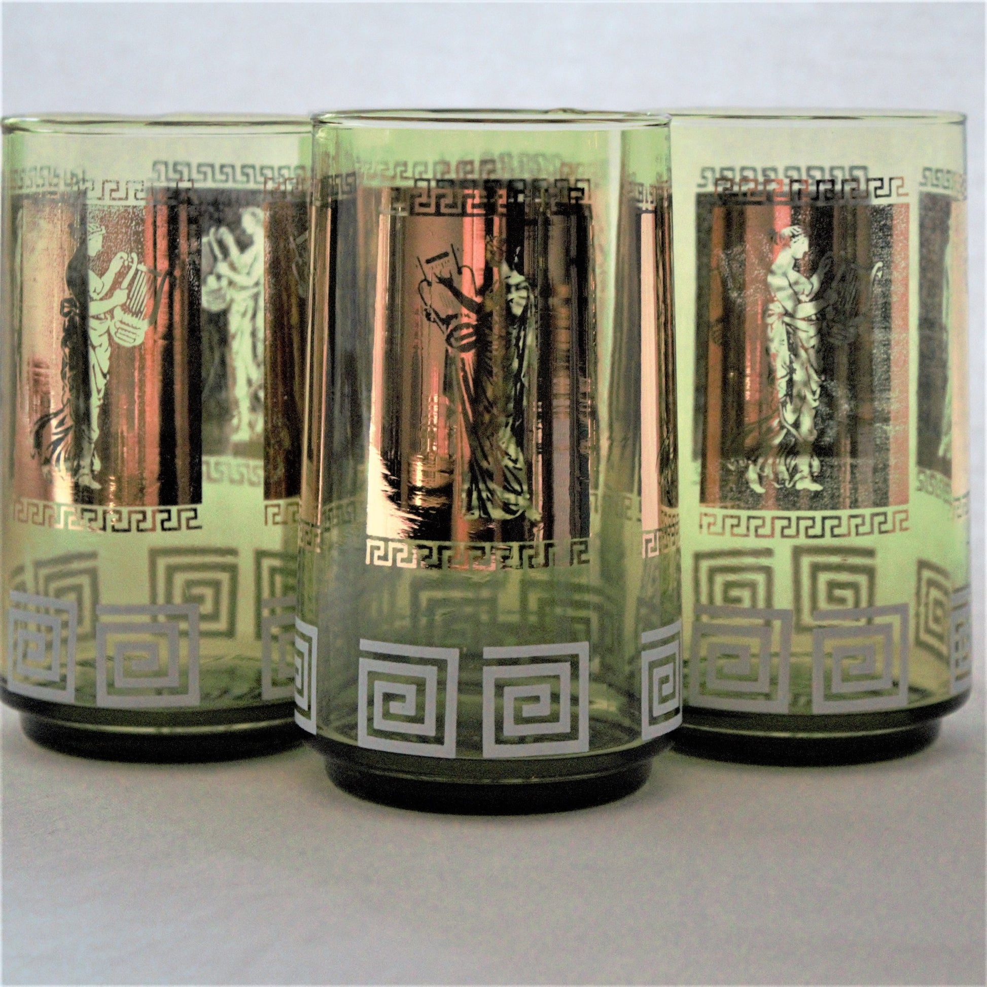 Vintage Green & Gold Tumblers, Greek Goddess Design, Set of 4