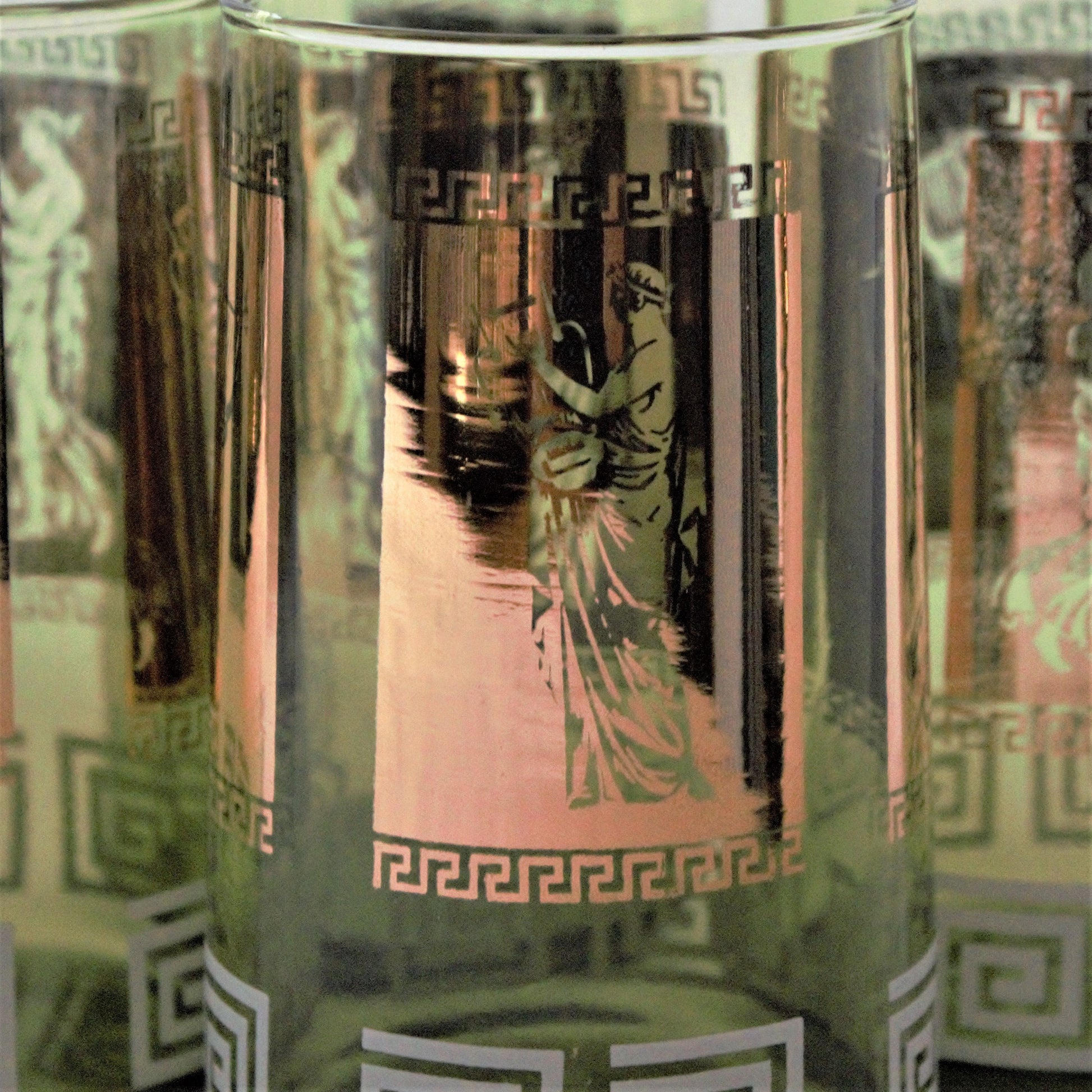 Vintage Green & Gold Tumblers, Greek Goddess Design, Set of 4