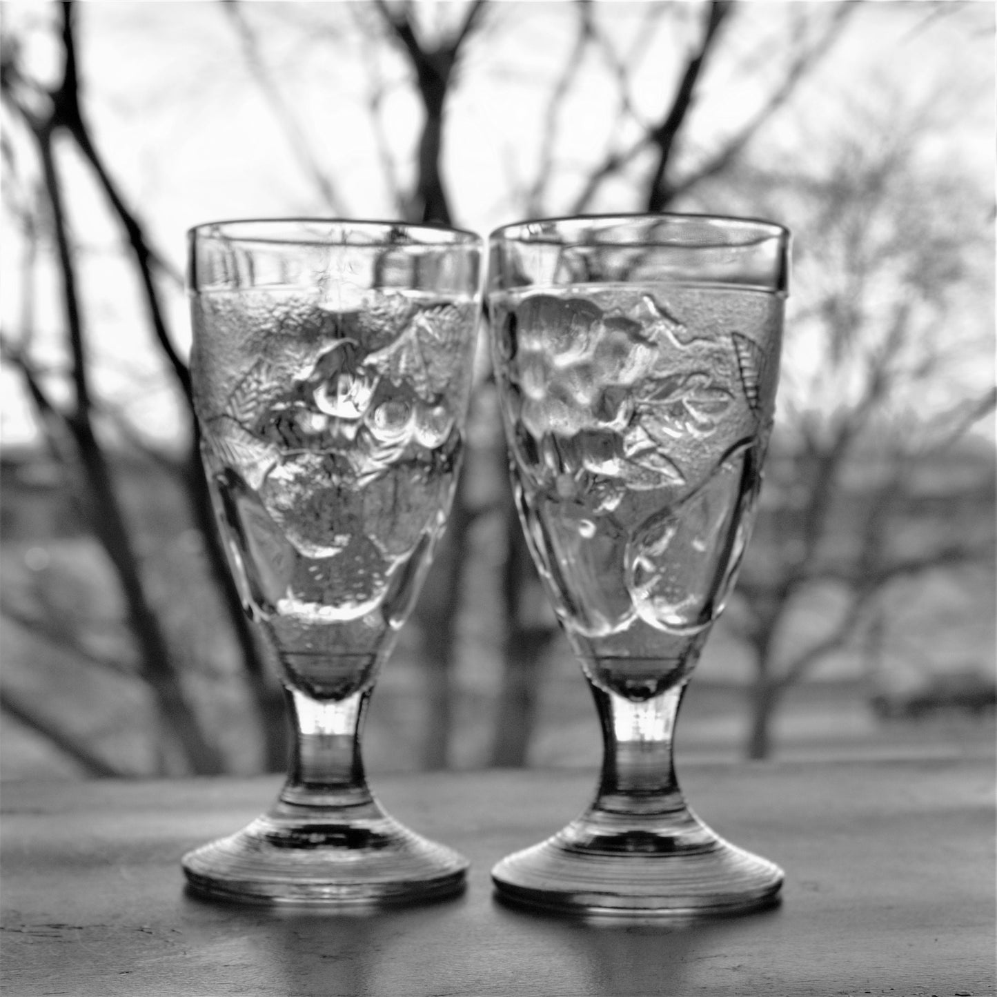 Vintage French Embossed Glass Tumblers - Set of 2 Fruit Motif