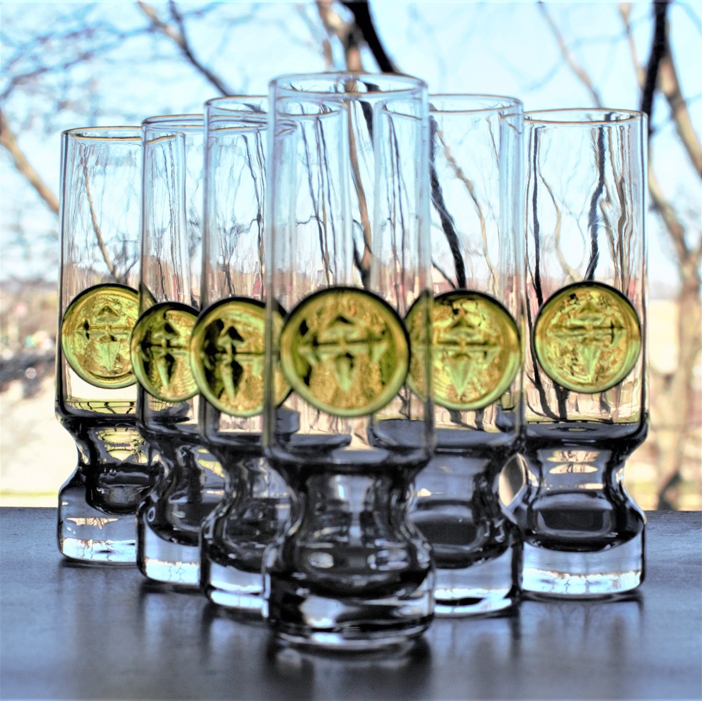 Holmegaard Viking Shot Glasses - Set of 6 Danish Glassware with Green Signet