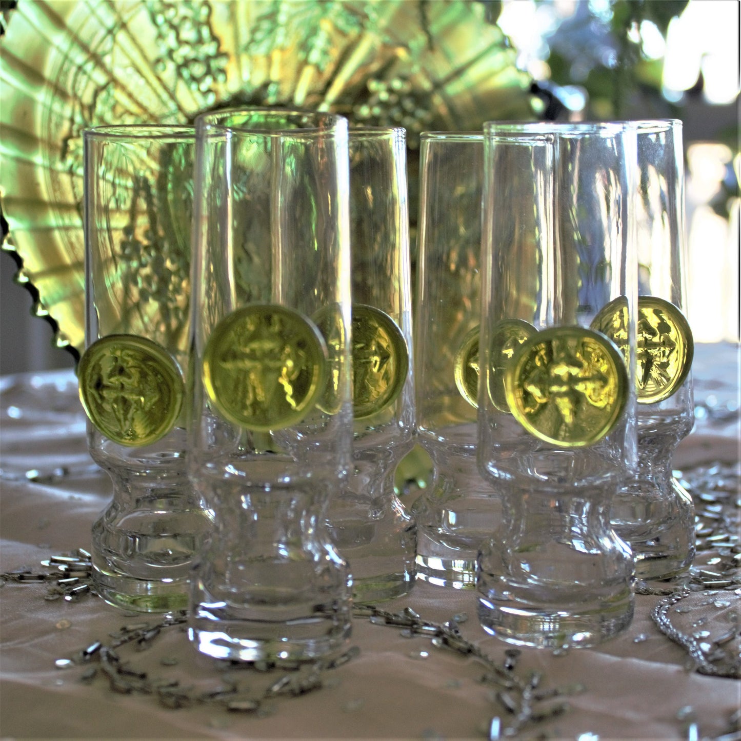 Holmegaard Viking Shot Glasses - Set of 6 Danish Glassware with Green Signet