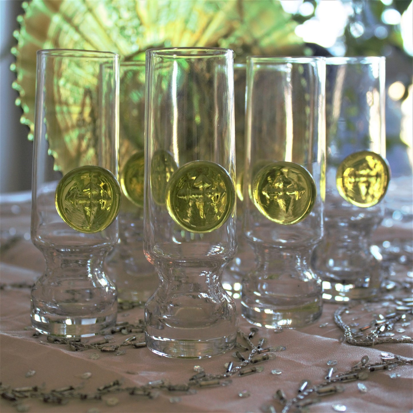 Holmegaard Viking Shot Glasses - Set of 6 Danish Glassware with Green Signet