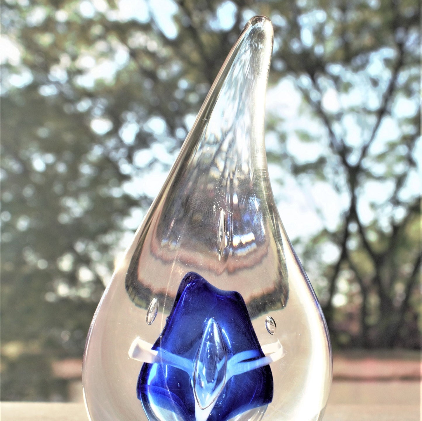 Adam Jablonski Art Glass Sculpture: Blue Teardrop Paperweight
