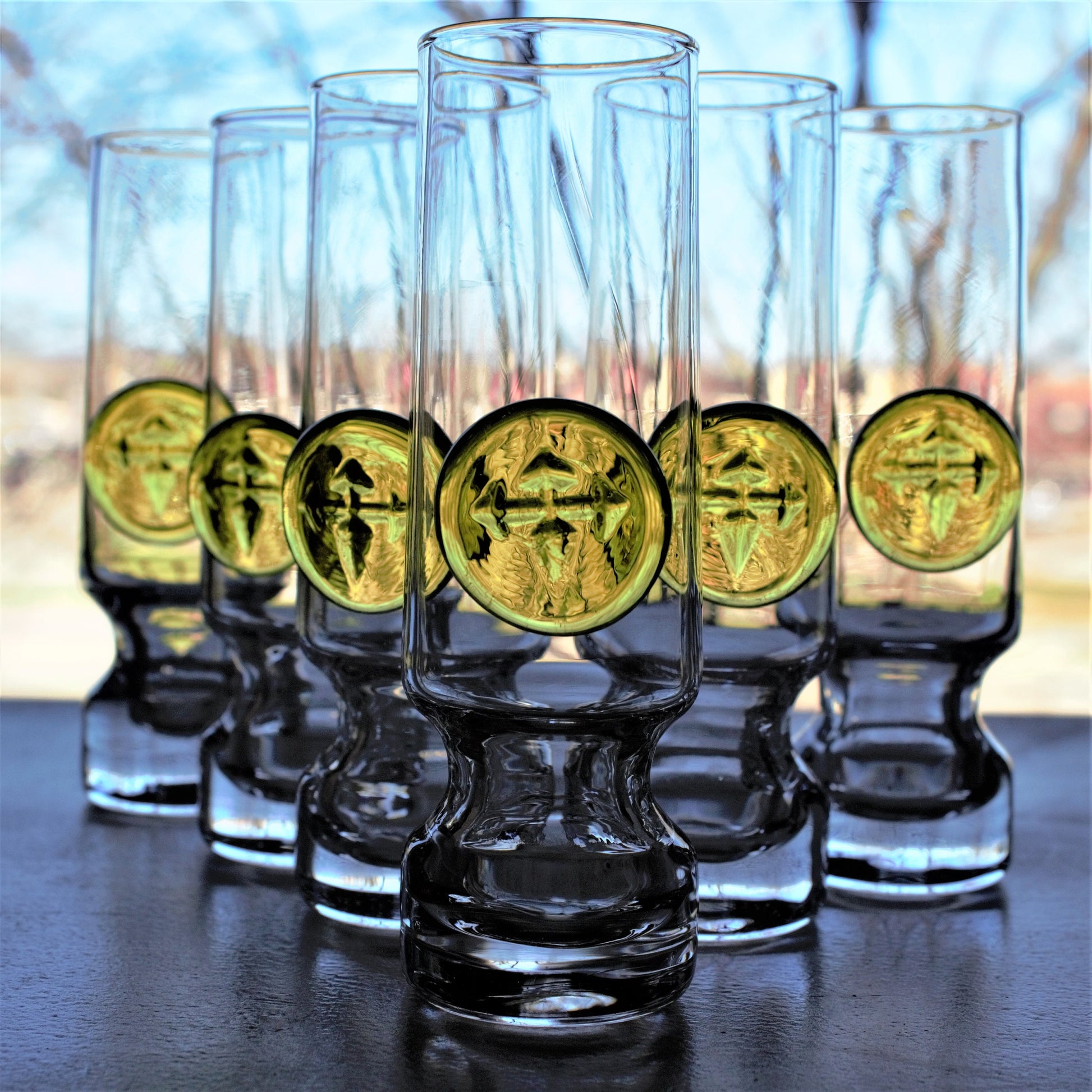Holmegaard Viking Shot Glasses - Set of 6 Danish Glassware with Green Signet