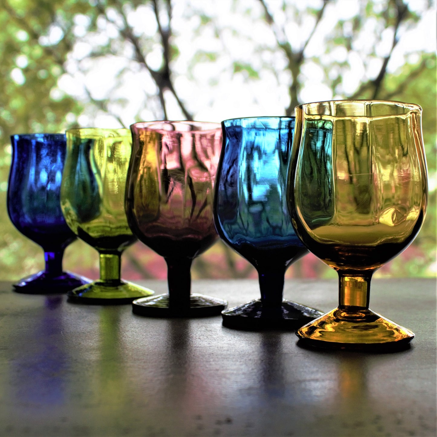 Vintage Italian Glass Snifter Set: Jewel-Tone Cognac Glasses, 5-Piece