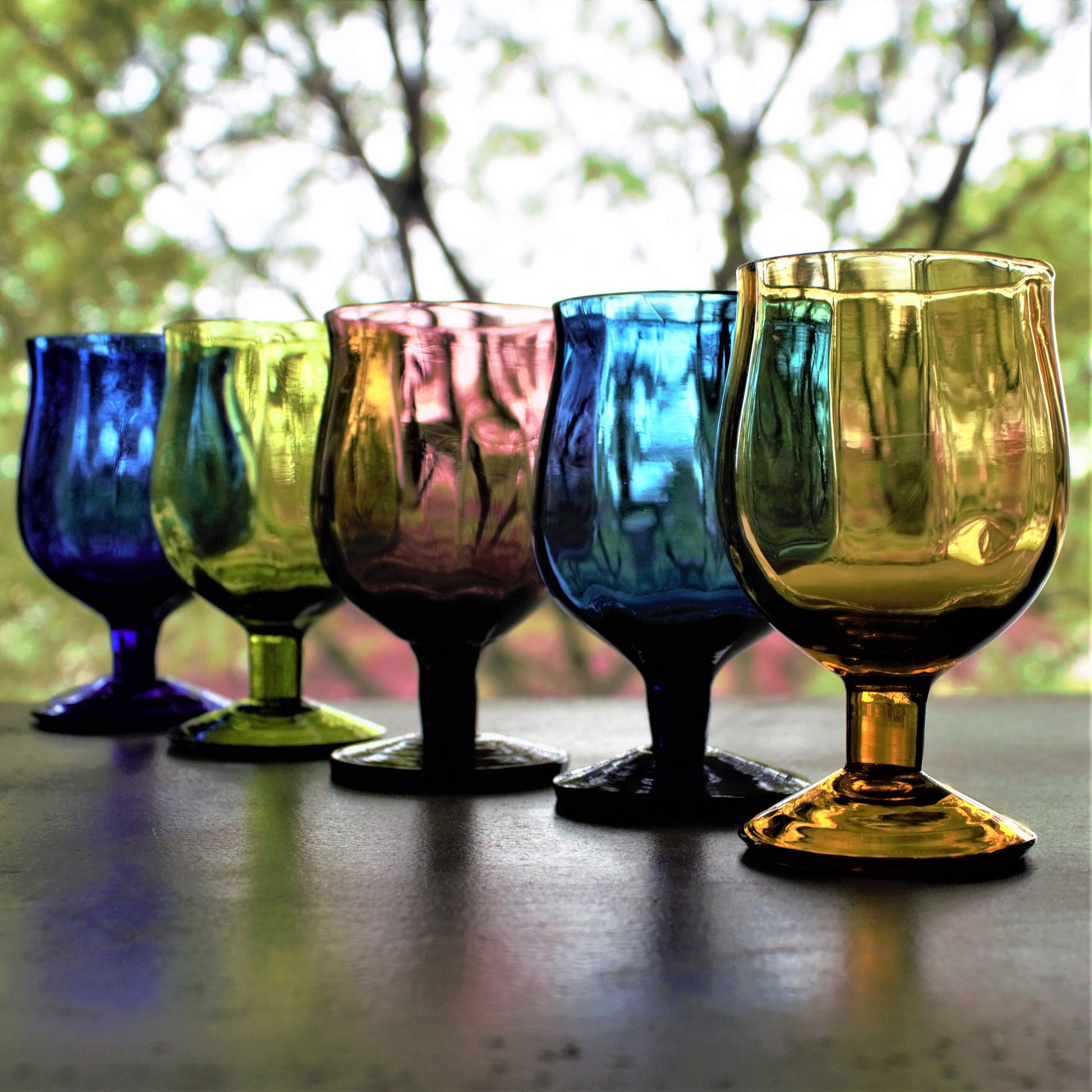 Vintage Italian Glass Snifter Set: Jewel-Tone Cognac Glasses, 5-Piece