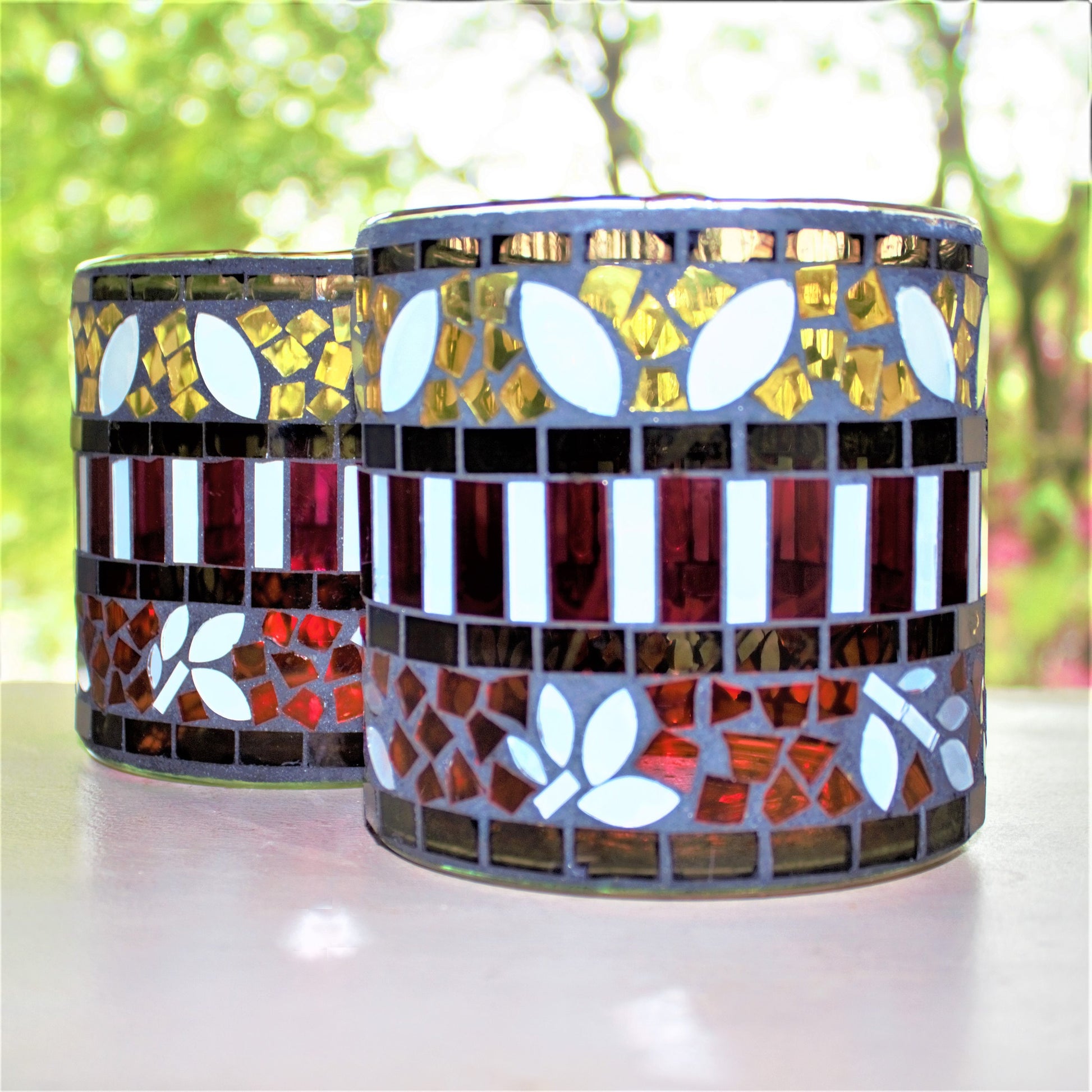 Handmade Mosaic Glass Vase Set, Colorful Home Decor