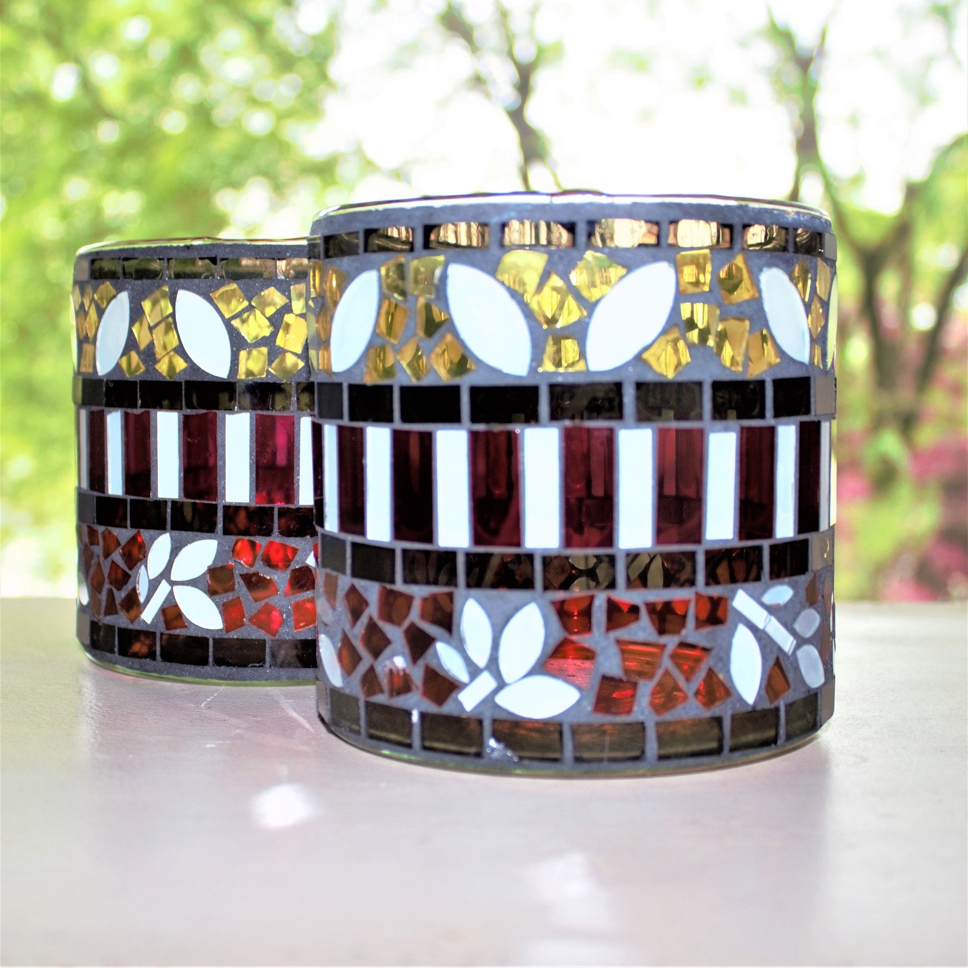Handmade Mosaic Glass Vase Set, Colorful Home Decor