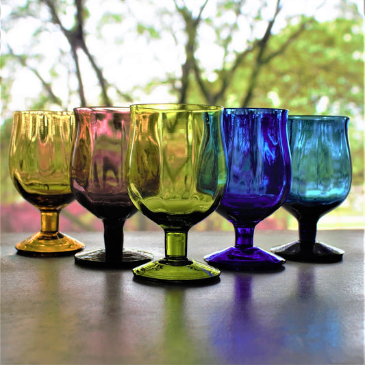 Vintage Italian Glass Snifter Set: Jewel-Tone Cognac Glasses, 5-Piece