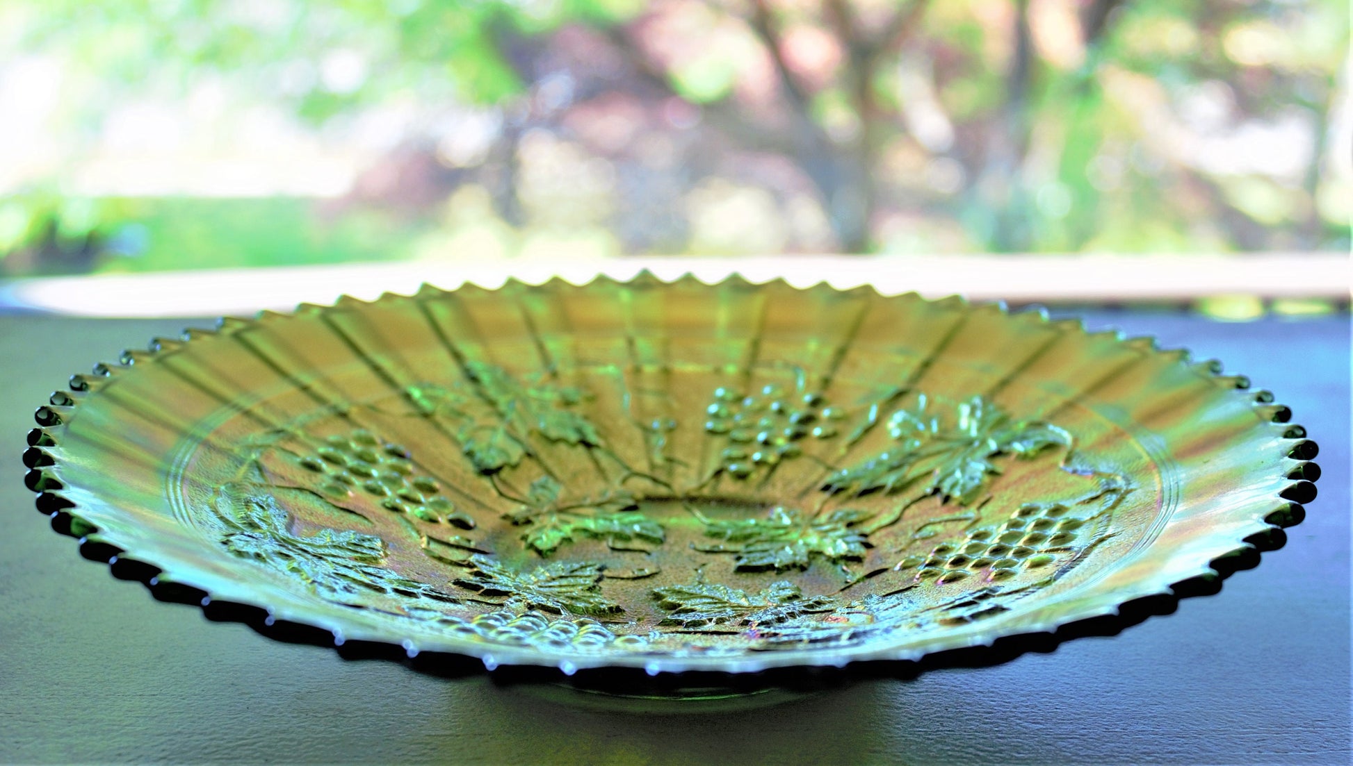 Rare Northwood Grape & Cable Plate: Iridized Green Stippled Sawtooth Edge