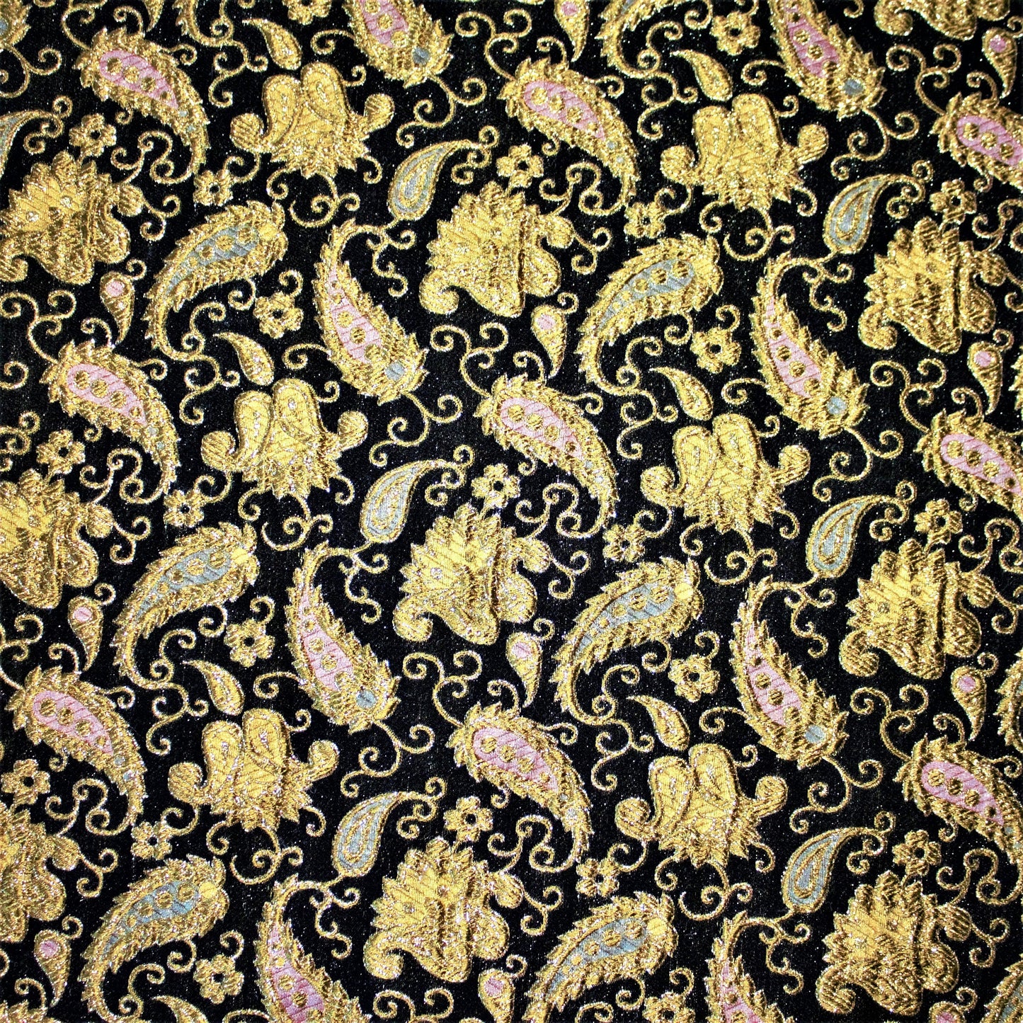 Vintage Metallic Gold Paisley Brocade Fabric: Colorful Upholstery Material