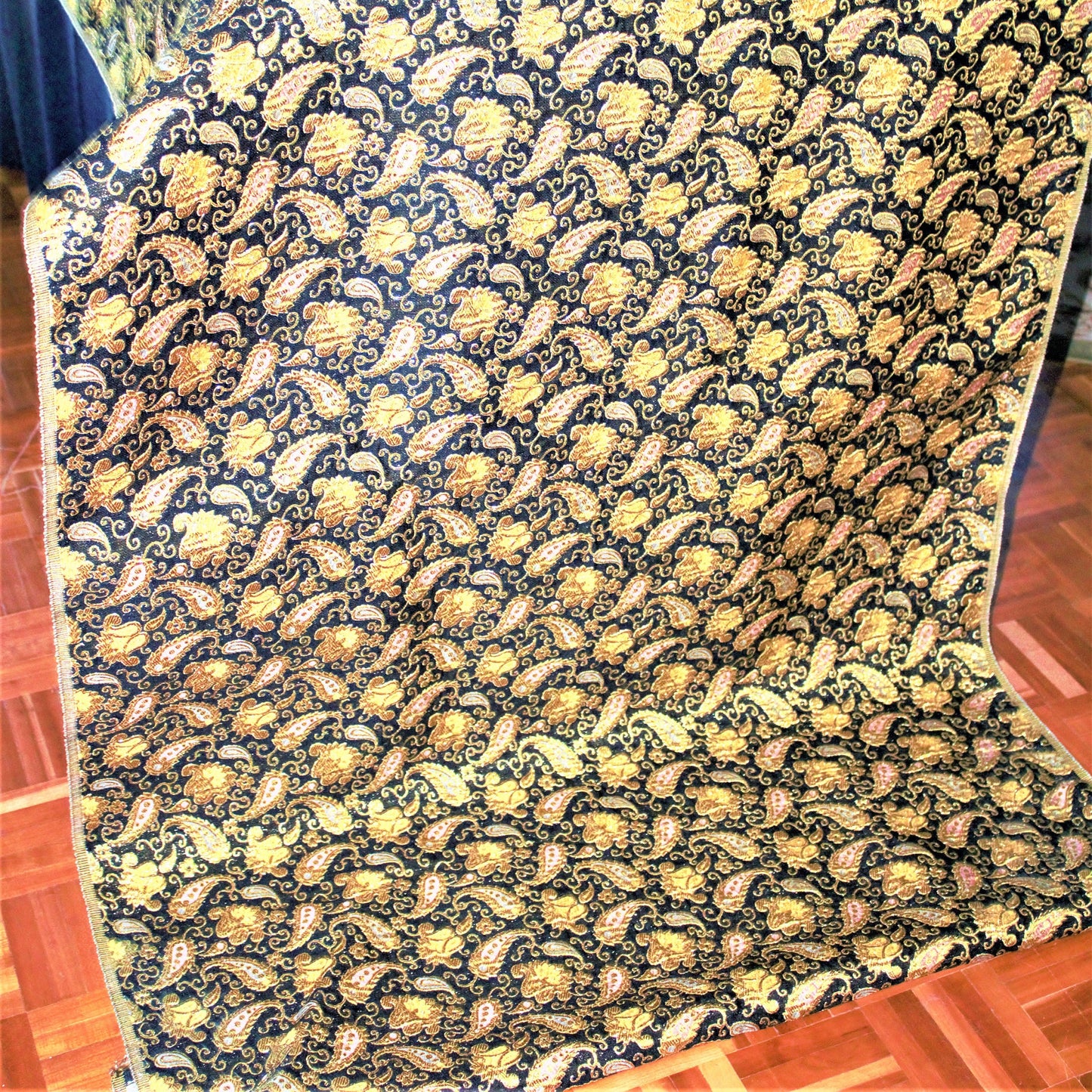 Vintage Metallic Gold Paisley Brocade Fabric: Colorful Upholstery Material