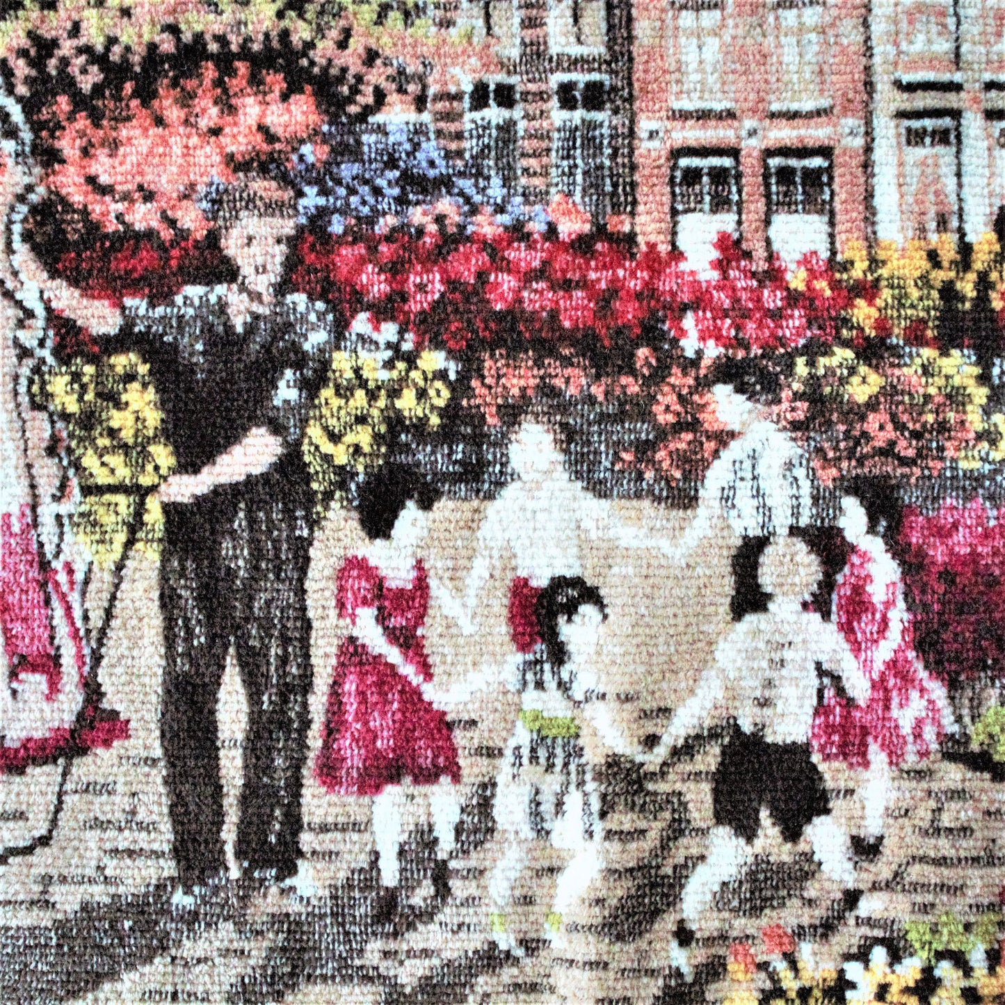 Vintage Embroidered Cityscape Tapestry: European Wall Decor (66.5x25 inches)