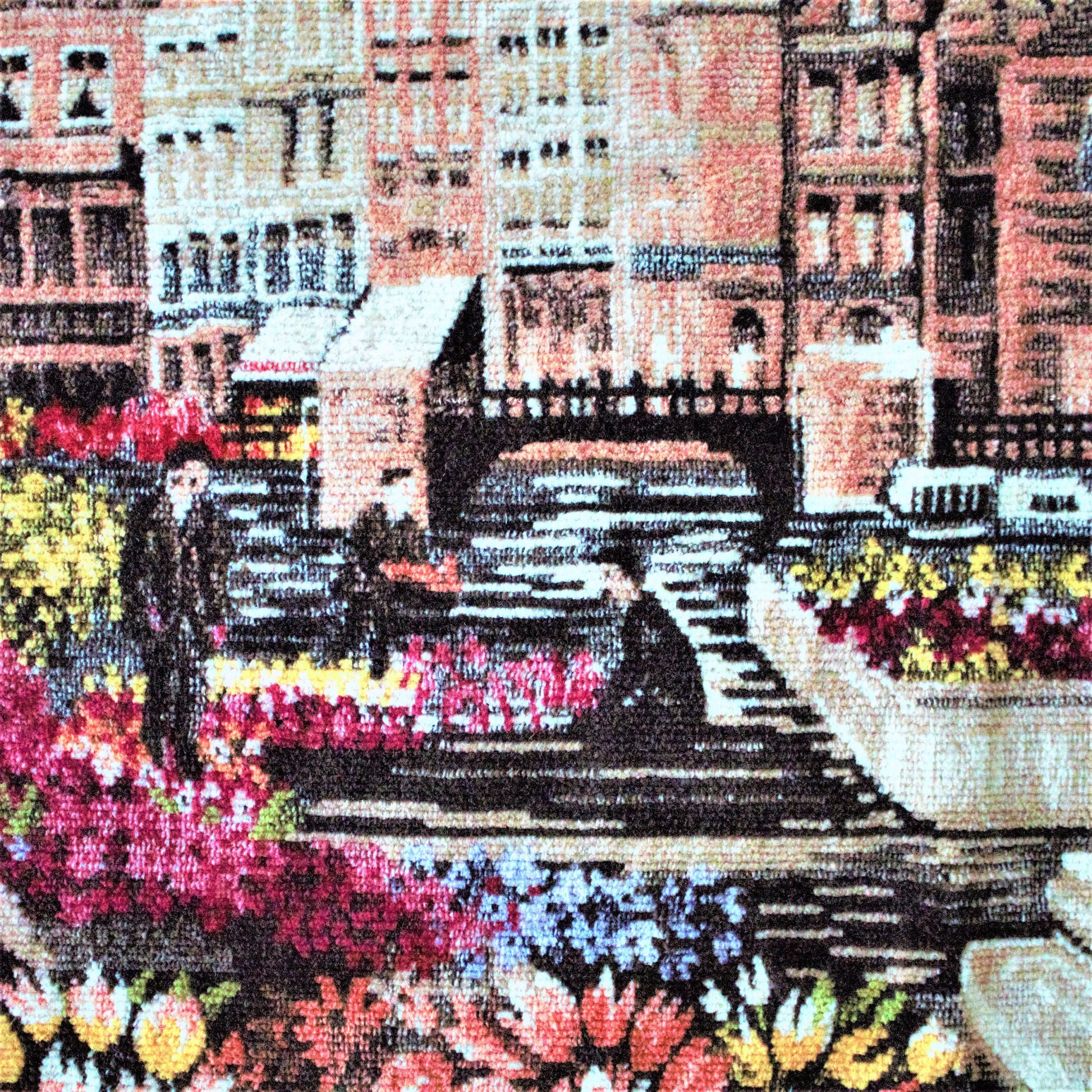 Vintage Embroidered Cityscape Tapestry: European Wall Decor (66.5x25 inches)