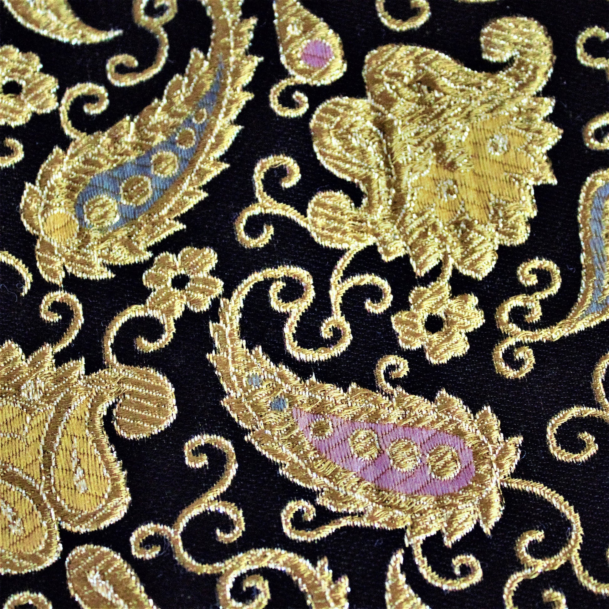 Vintage Metallic Gold Paisley Brocade Fabric: Colorful Upholstery Material