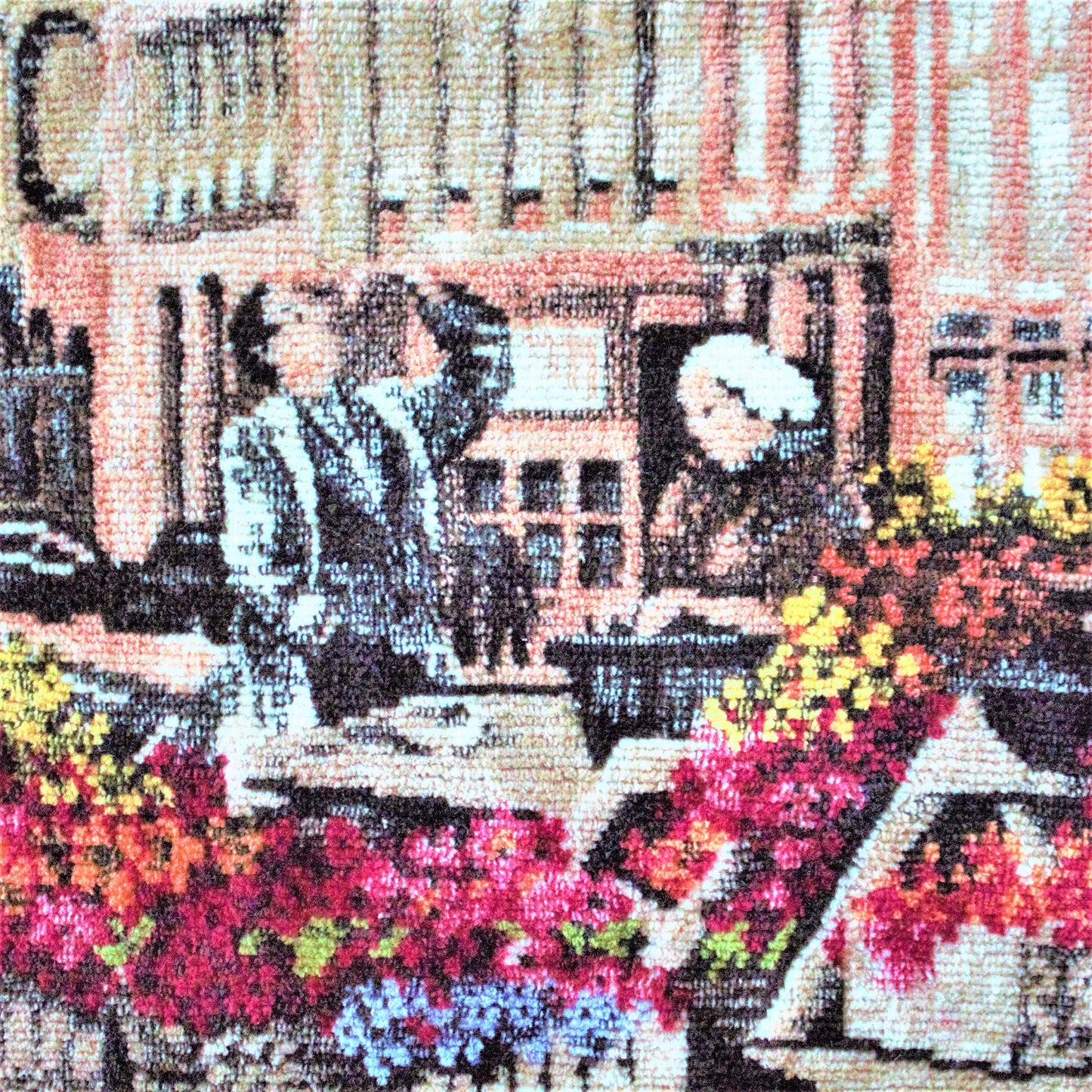 Vintage Embroidered Cityscape Tapestry: European Wall Decor (66.5x25 inches)